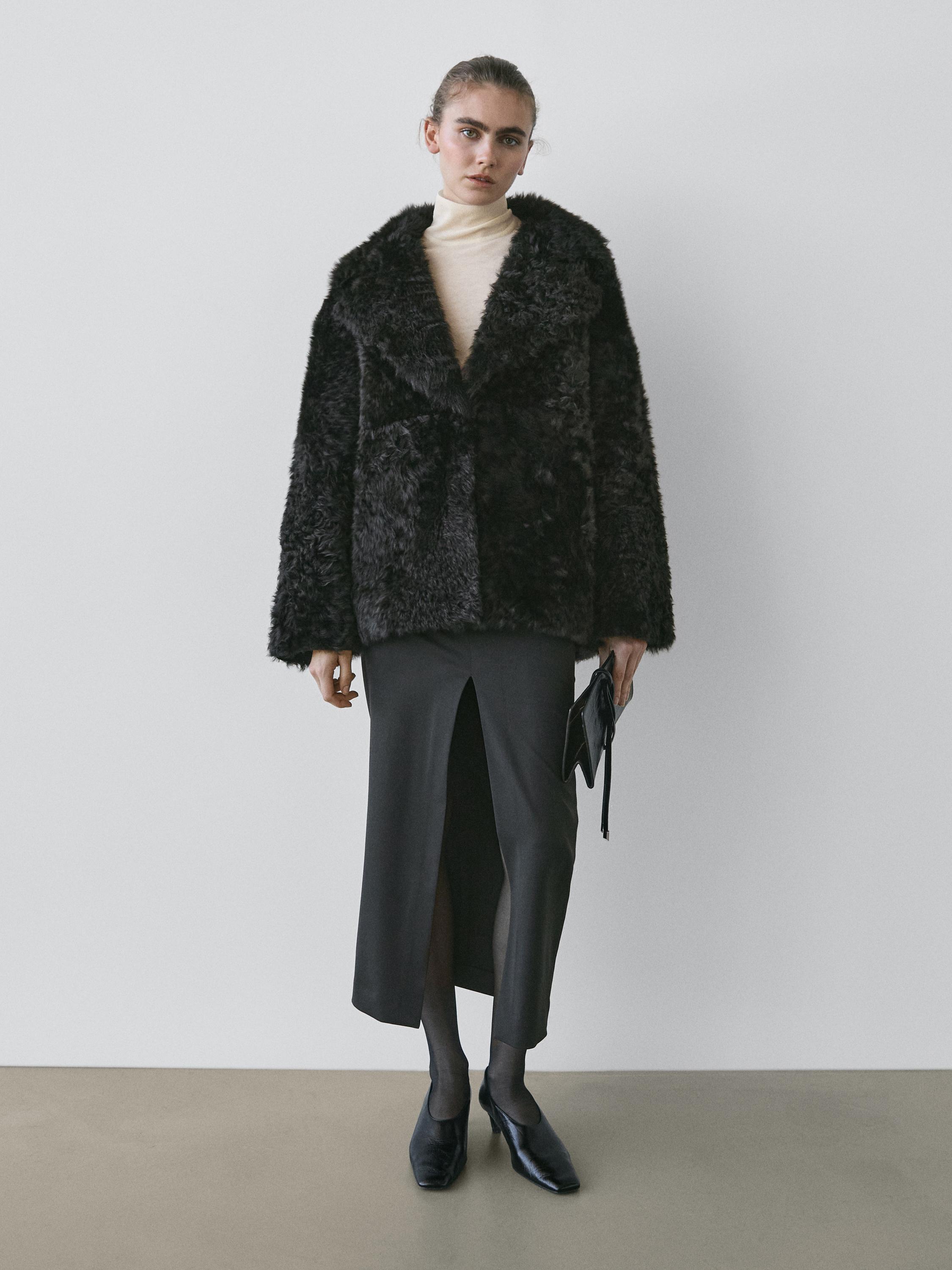 Sheepskin leather coat with lapel collar - STUDIO