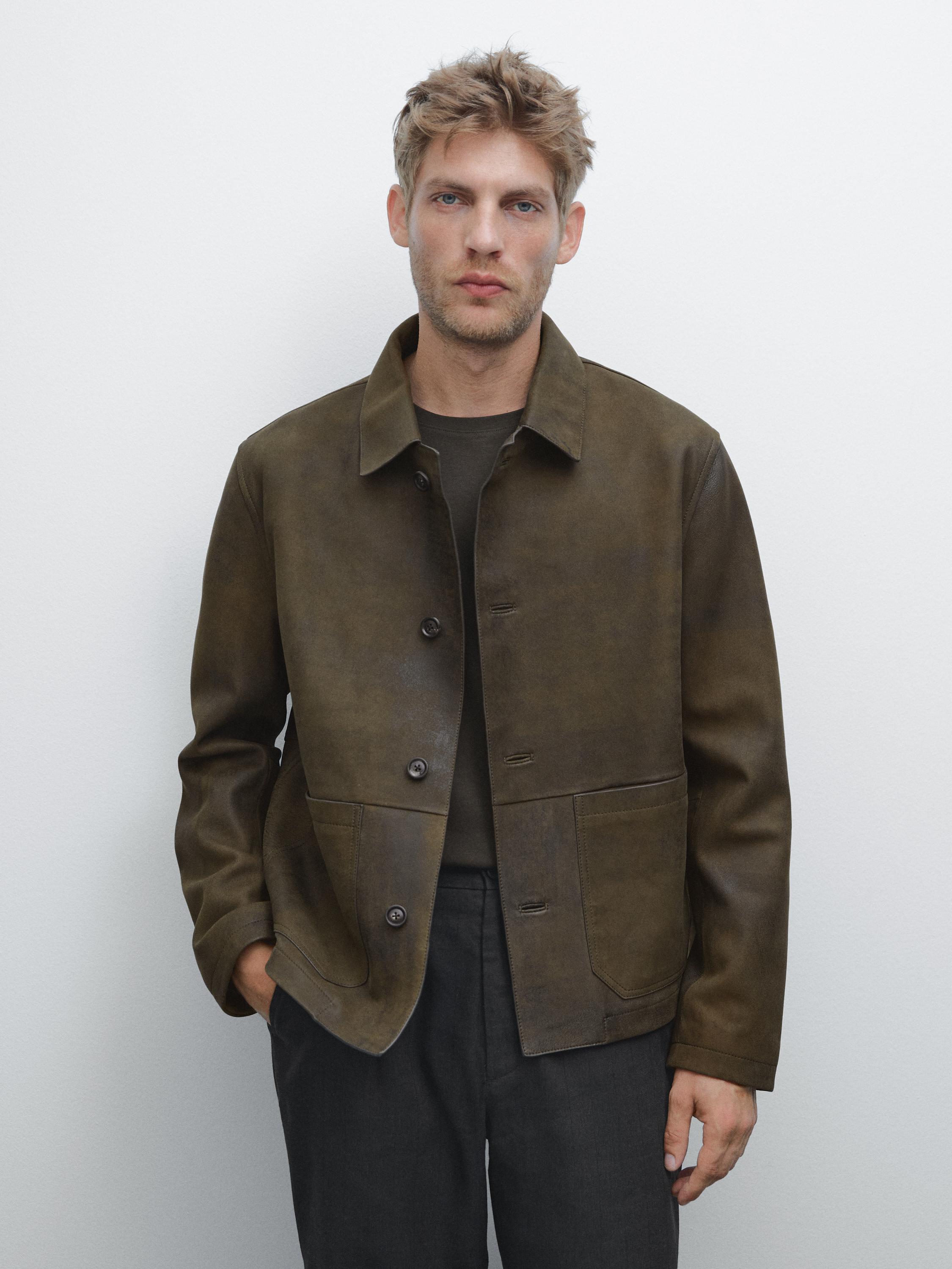 Distressed effect 100% sheepskin leather jacket
