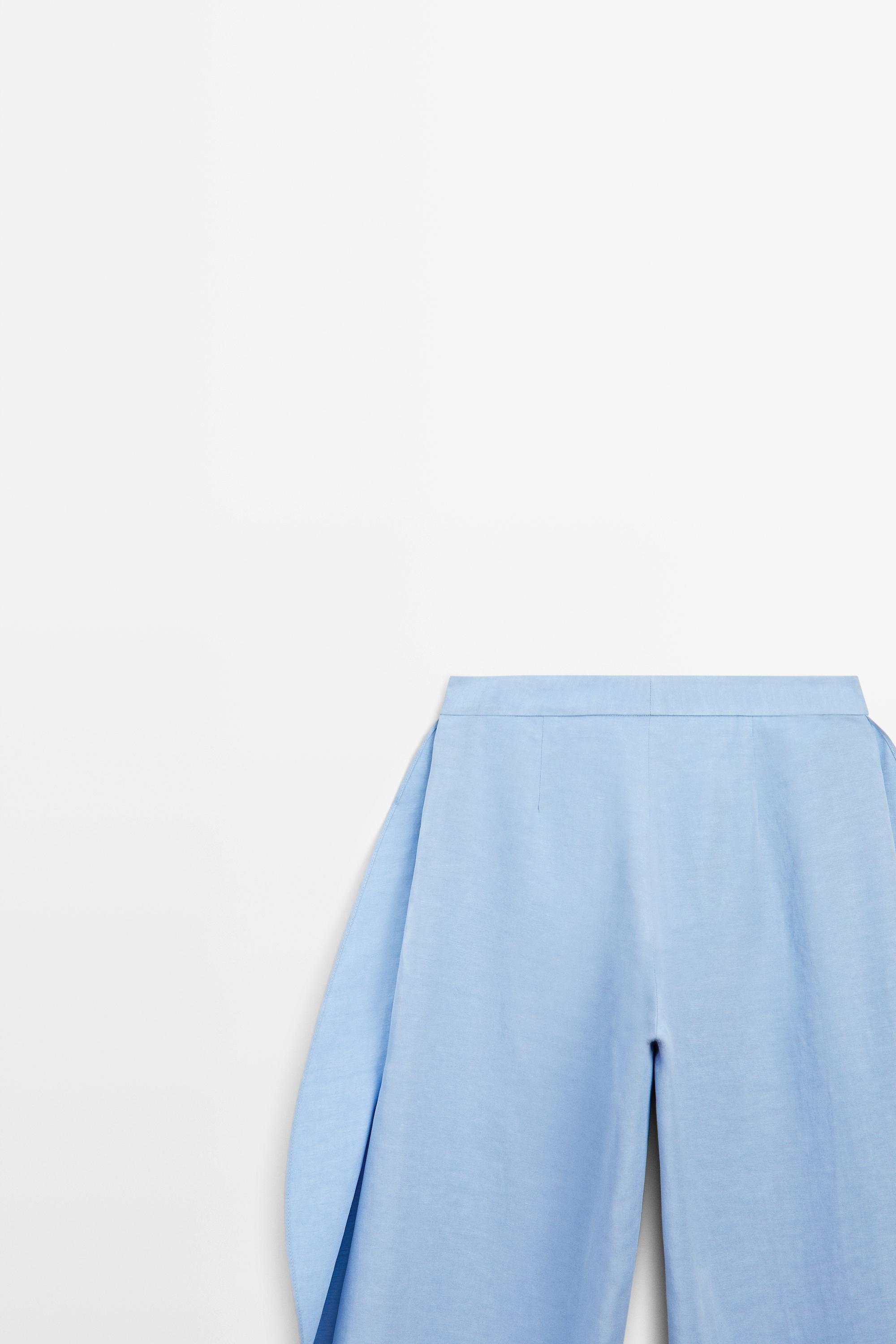 Voluminous flowing linen blend pants — SKY BLUE