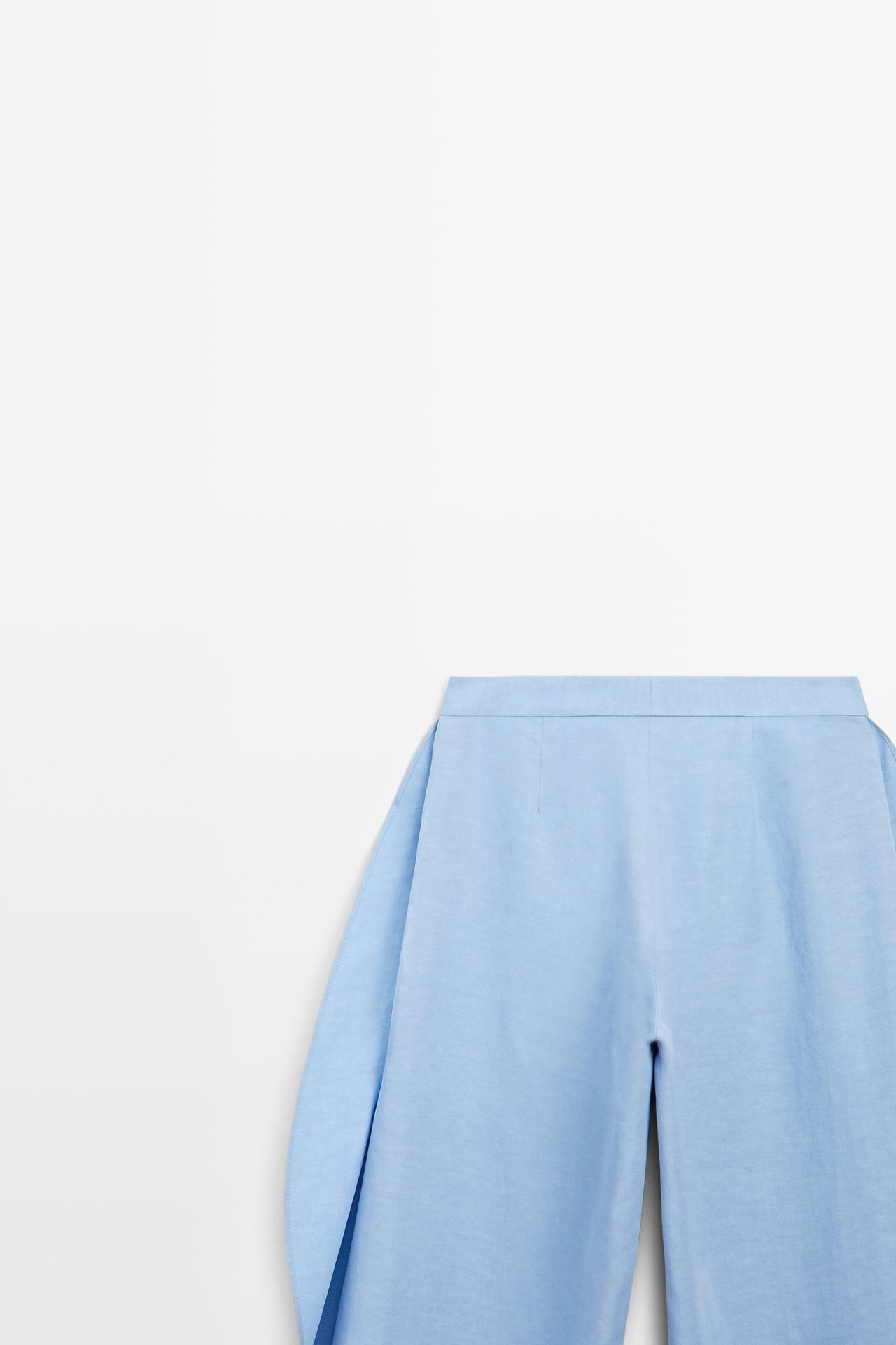 Voluminous flowing linen blend pants — SKY BLUE