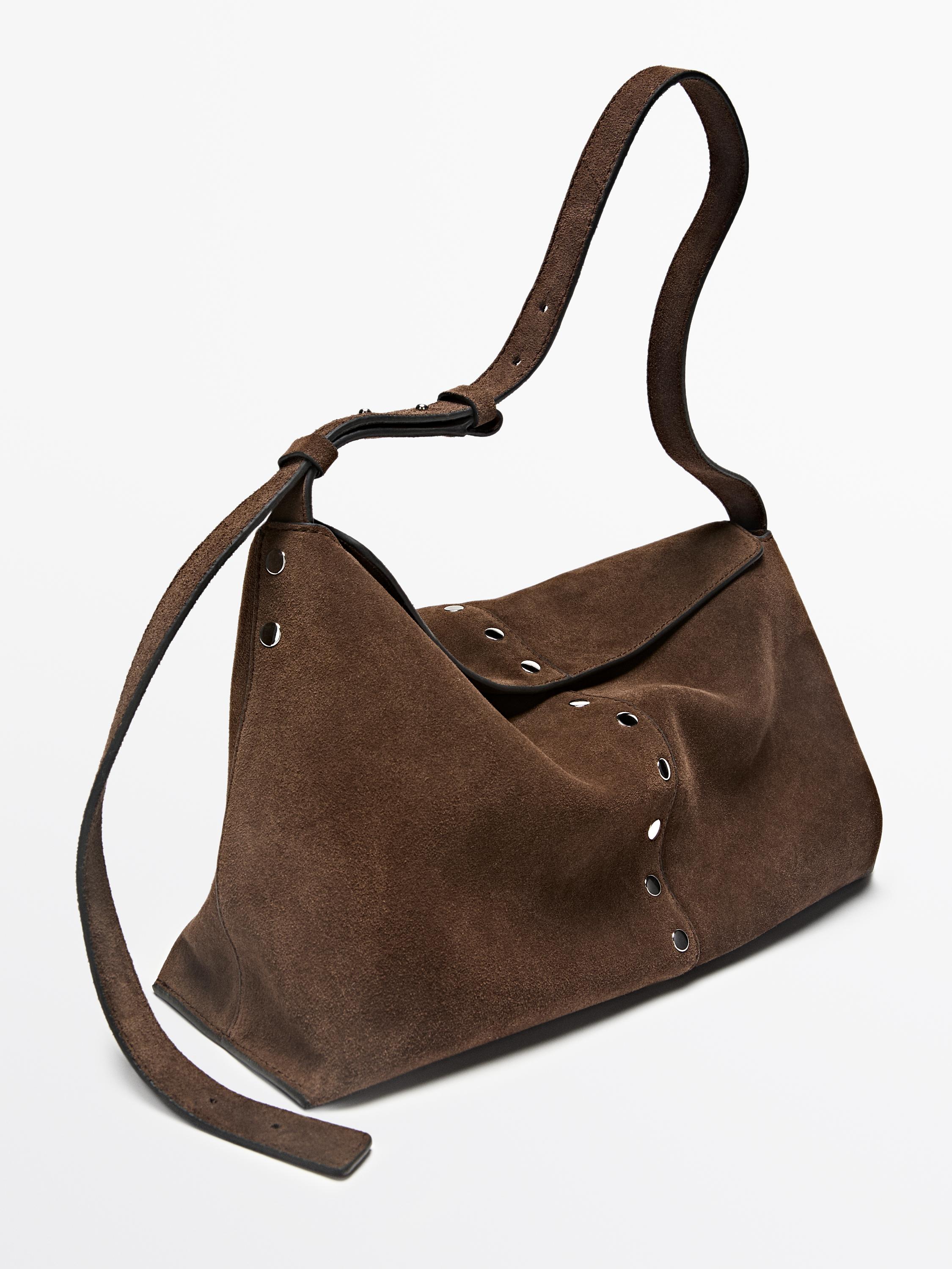 Split suede leather bucket bag — MINK