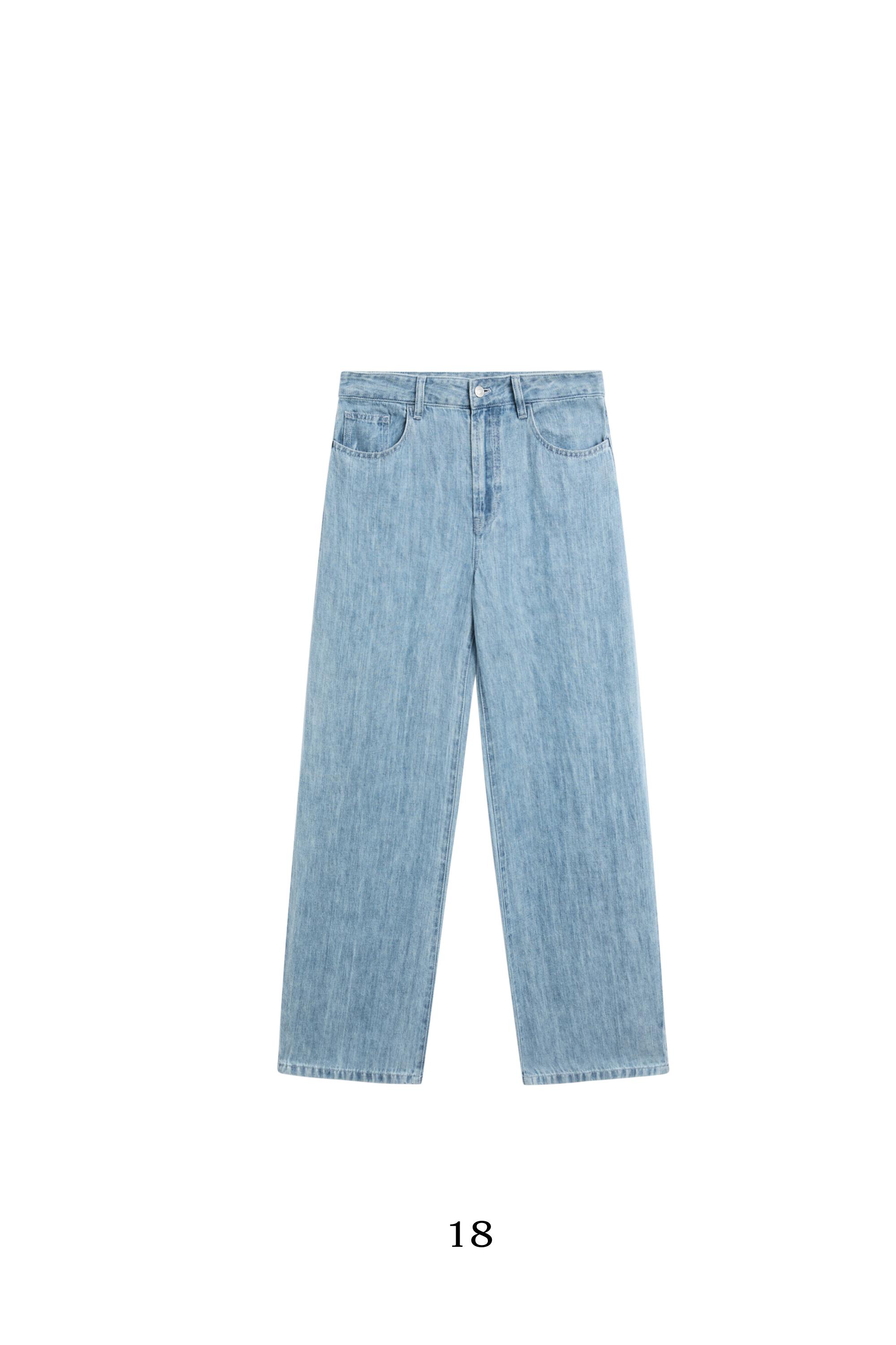 100% linen high-waist barrel fit jeans — Light Blue