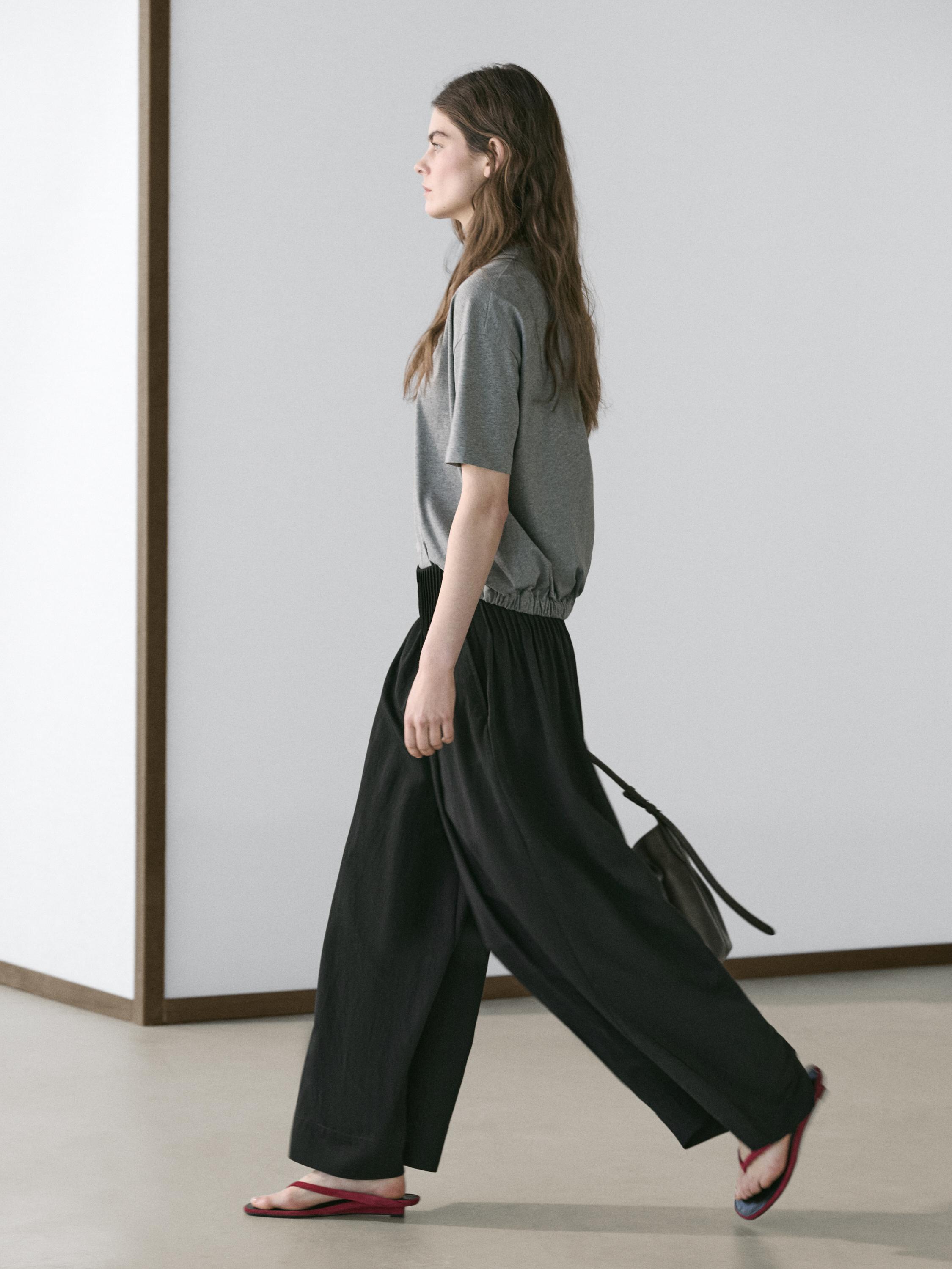 Flowing wide-leg pants — BLACK