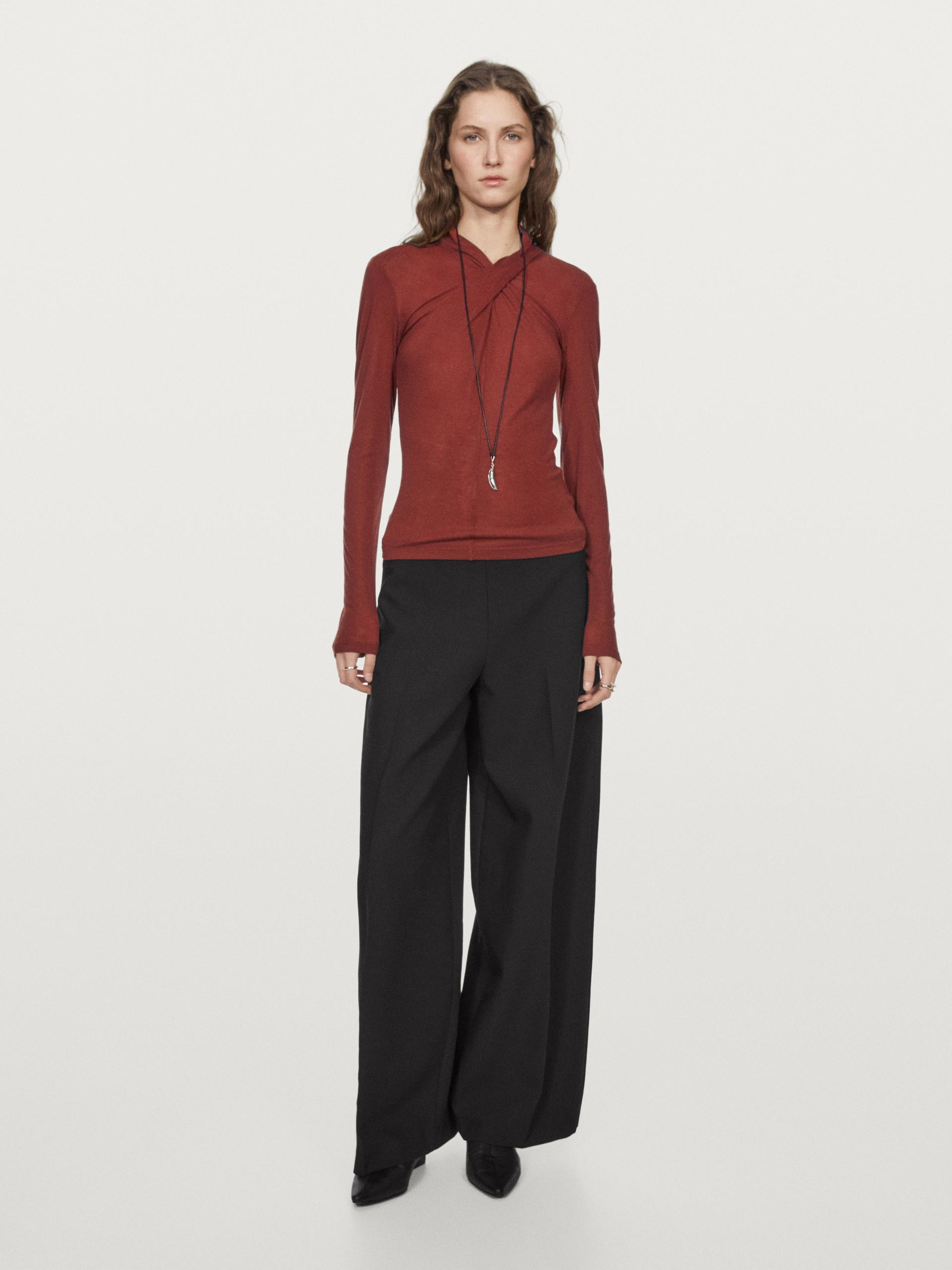 Top Incrociato In Lyocell E Lana - Rosso Oscuro - L - Massimo Dutti - Femminile