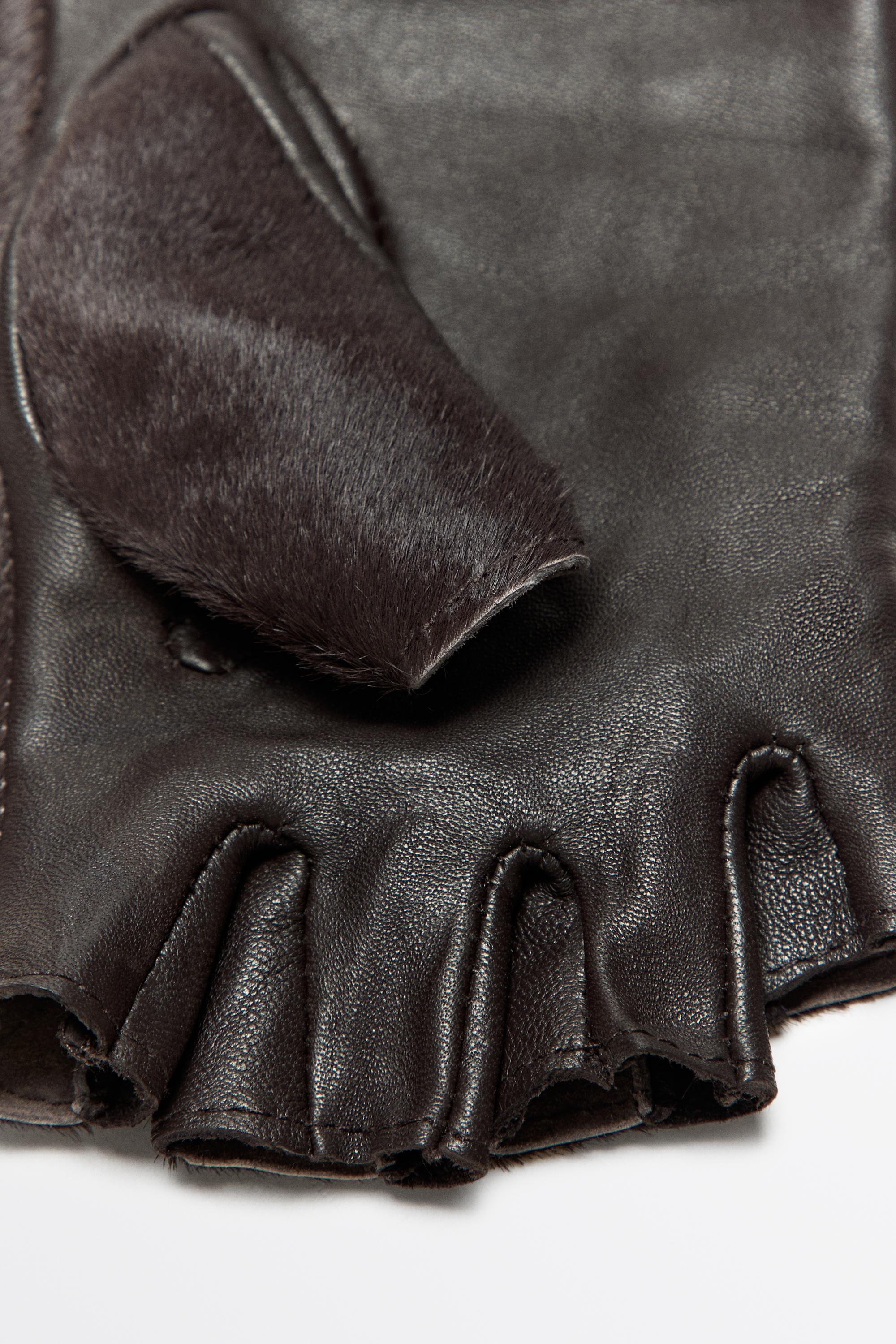 Fur-trimmed leather biker gloves — BROWN