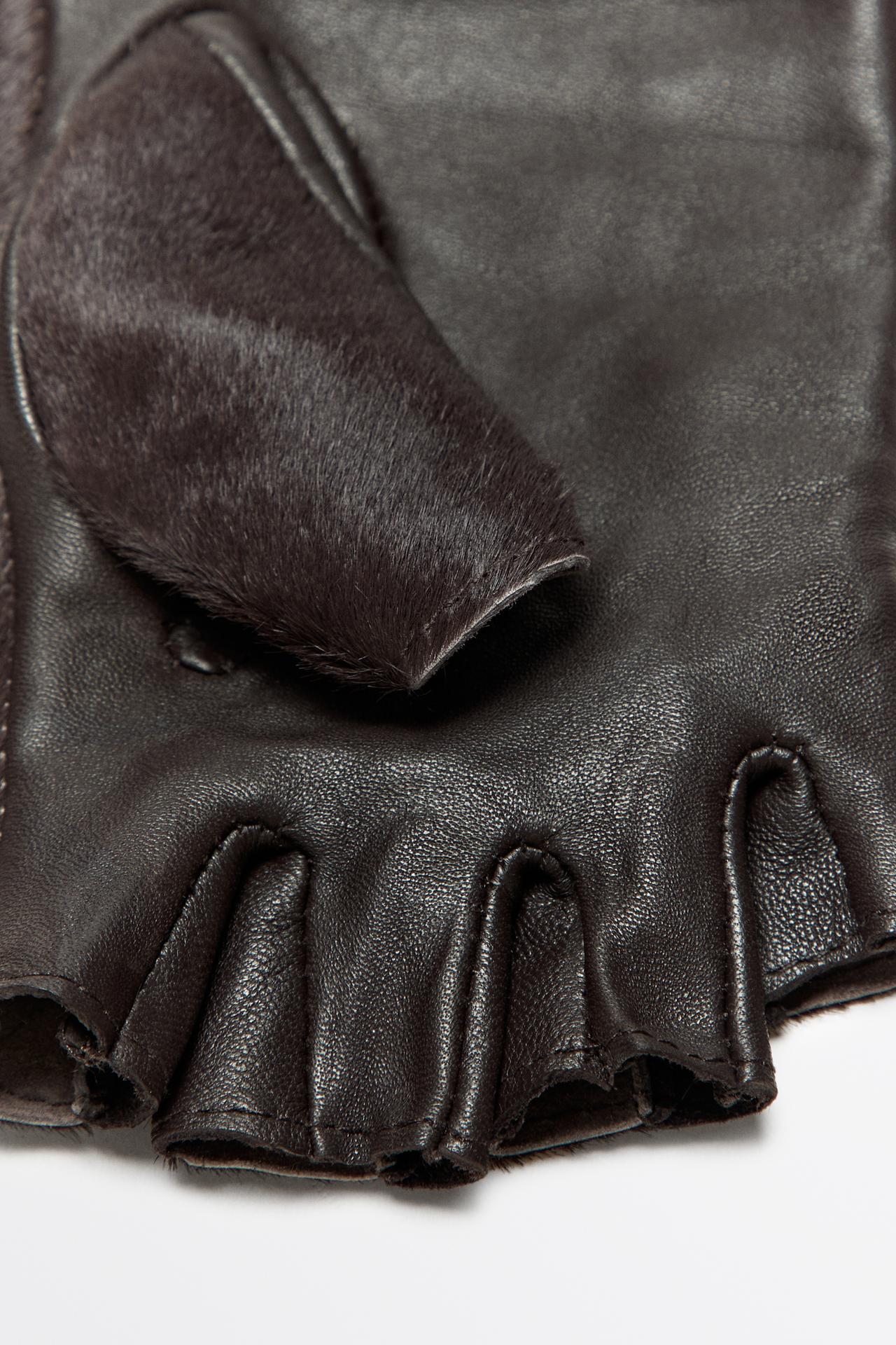 Fur-trimmed leather biker gloves — BROWN