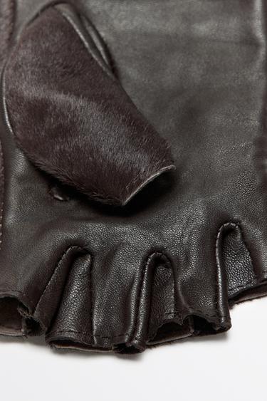 Fur-trimmed leather biker gloves — BROWN 8