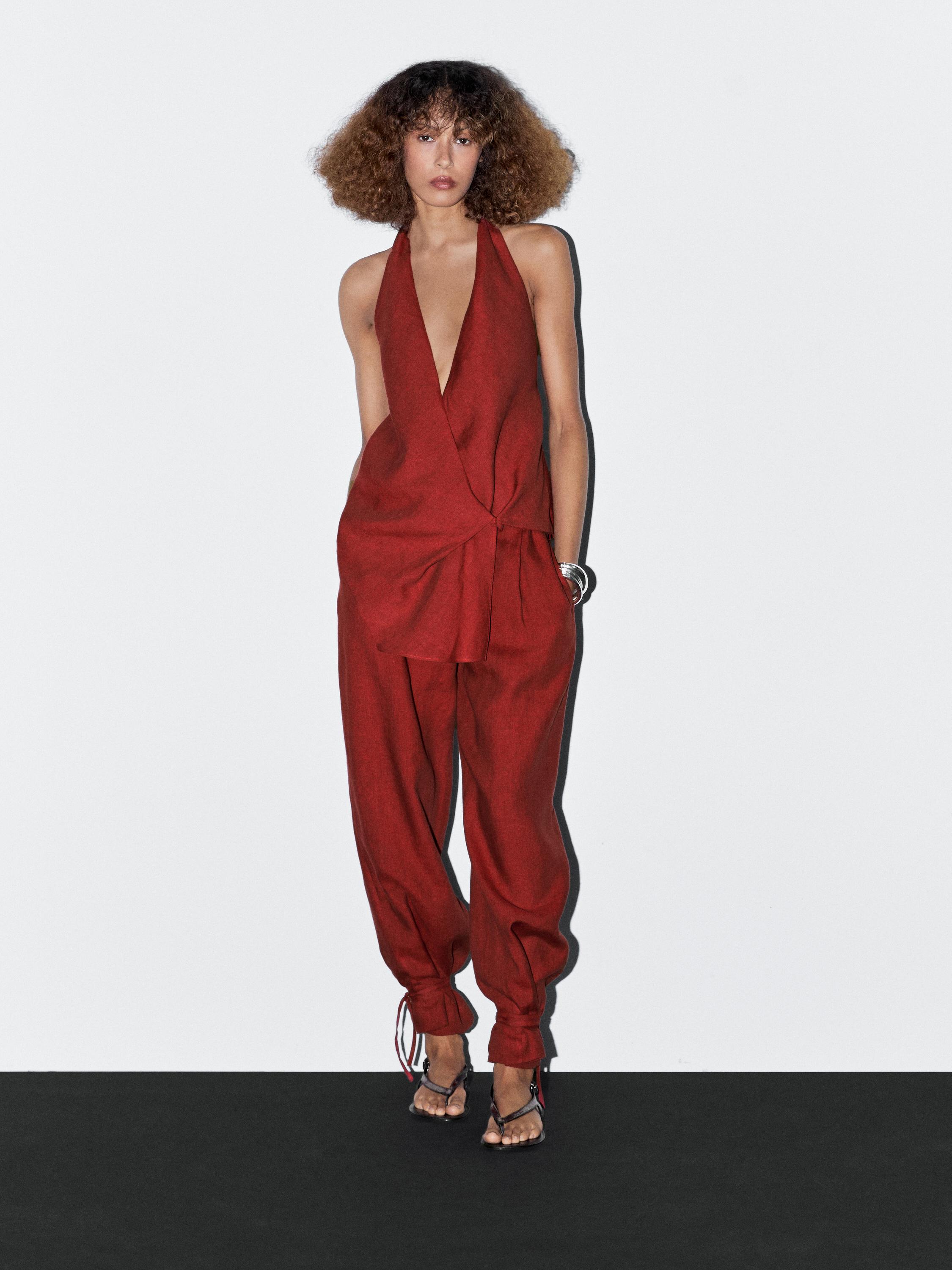 Παντελόνι σαλβάρι με δετά κορδόνια από 100% λινό