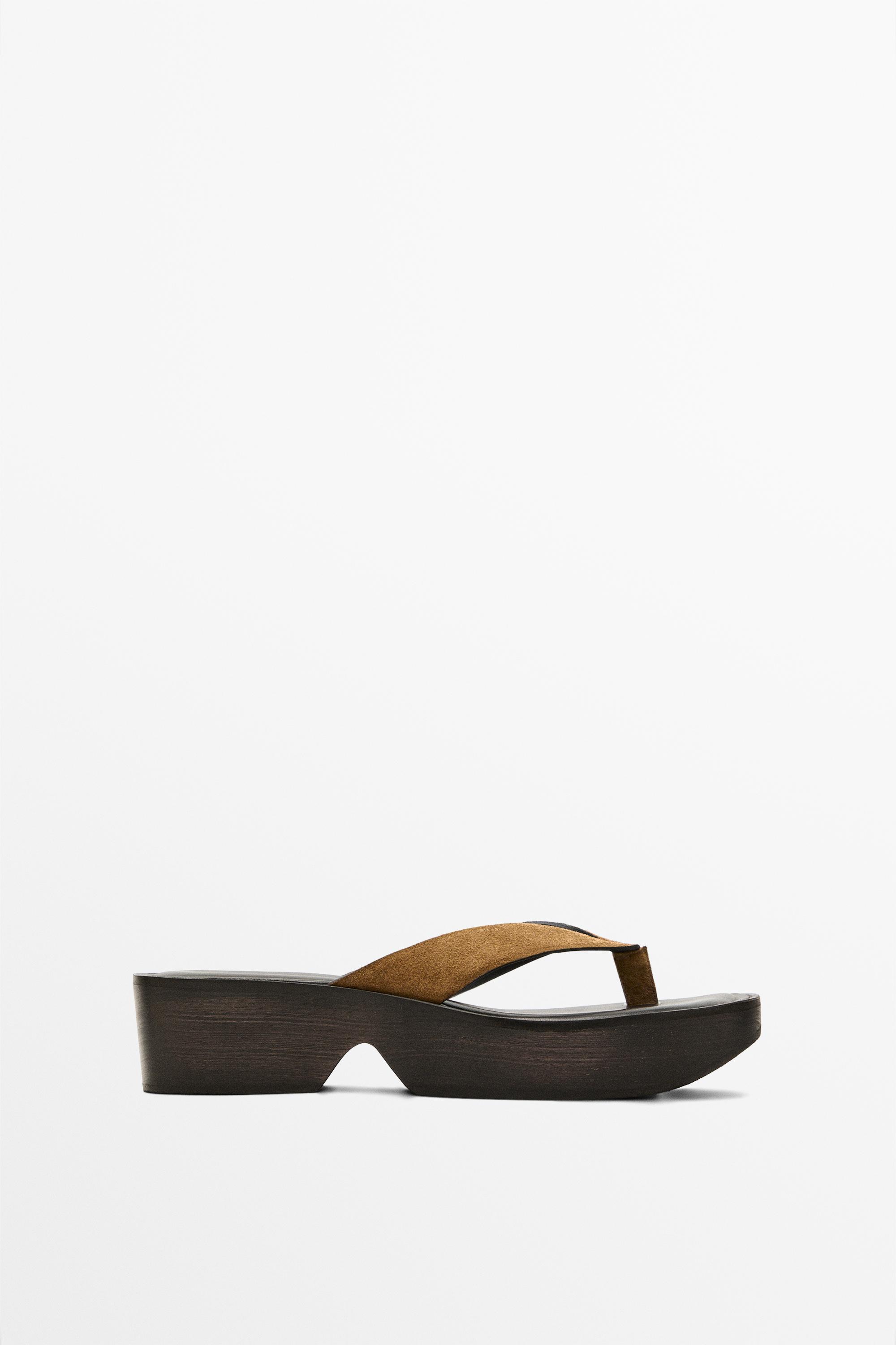 Leather wedge heel sandals — CAMEL