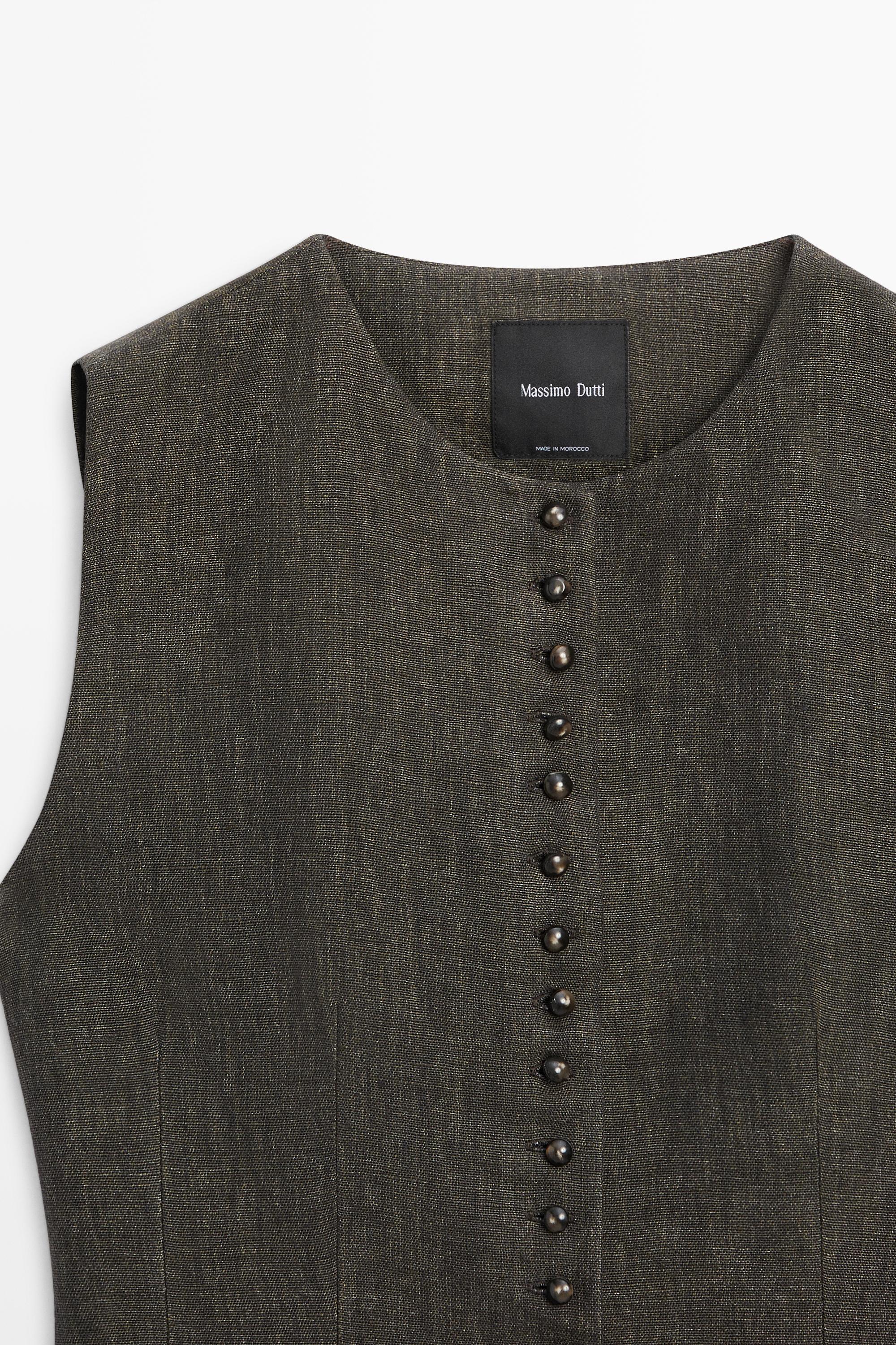 100% linen vest with button detail — Chocolate