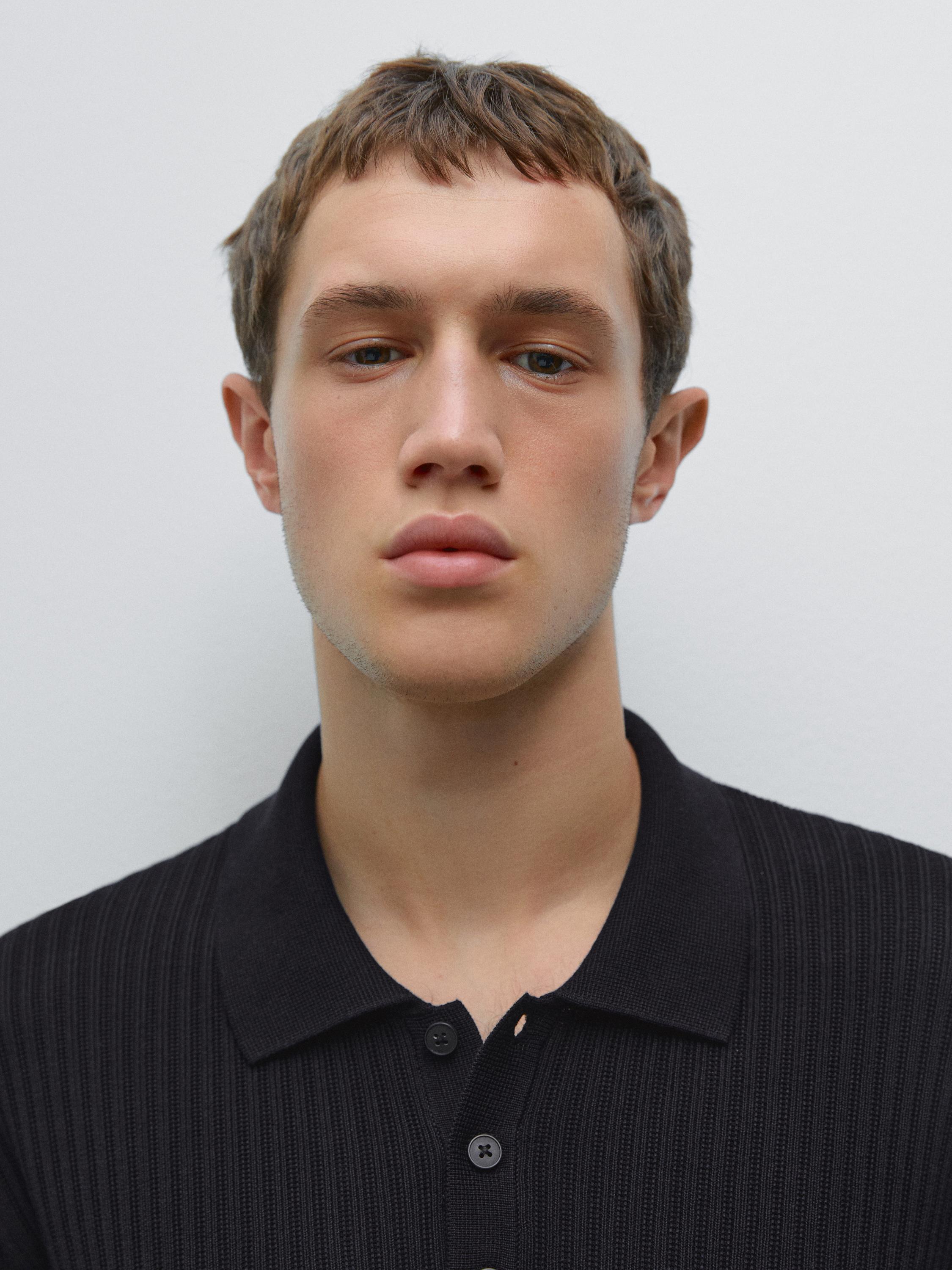Cotton blend knit polo sweater