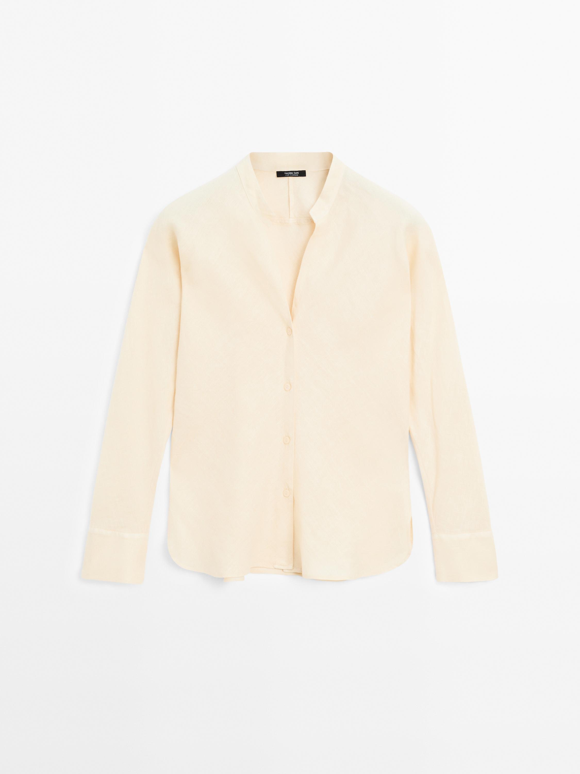 Flowing linen shirt with stand collar