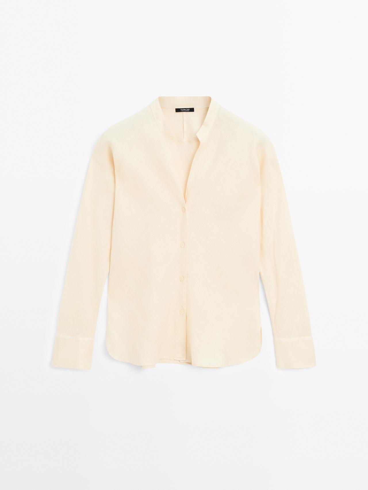 Massimo Dutti - Dame - Løstsiddende Skjorte I Hør Med Ståkrave - Sennepsgul - S