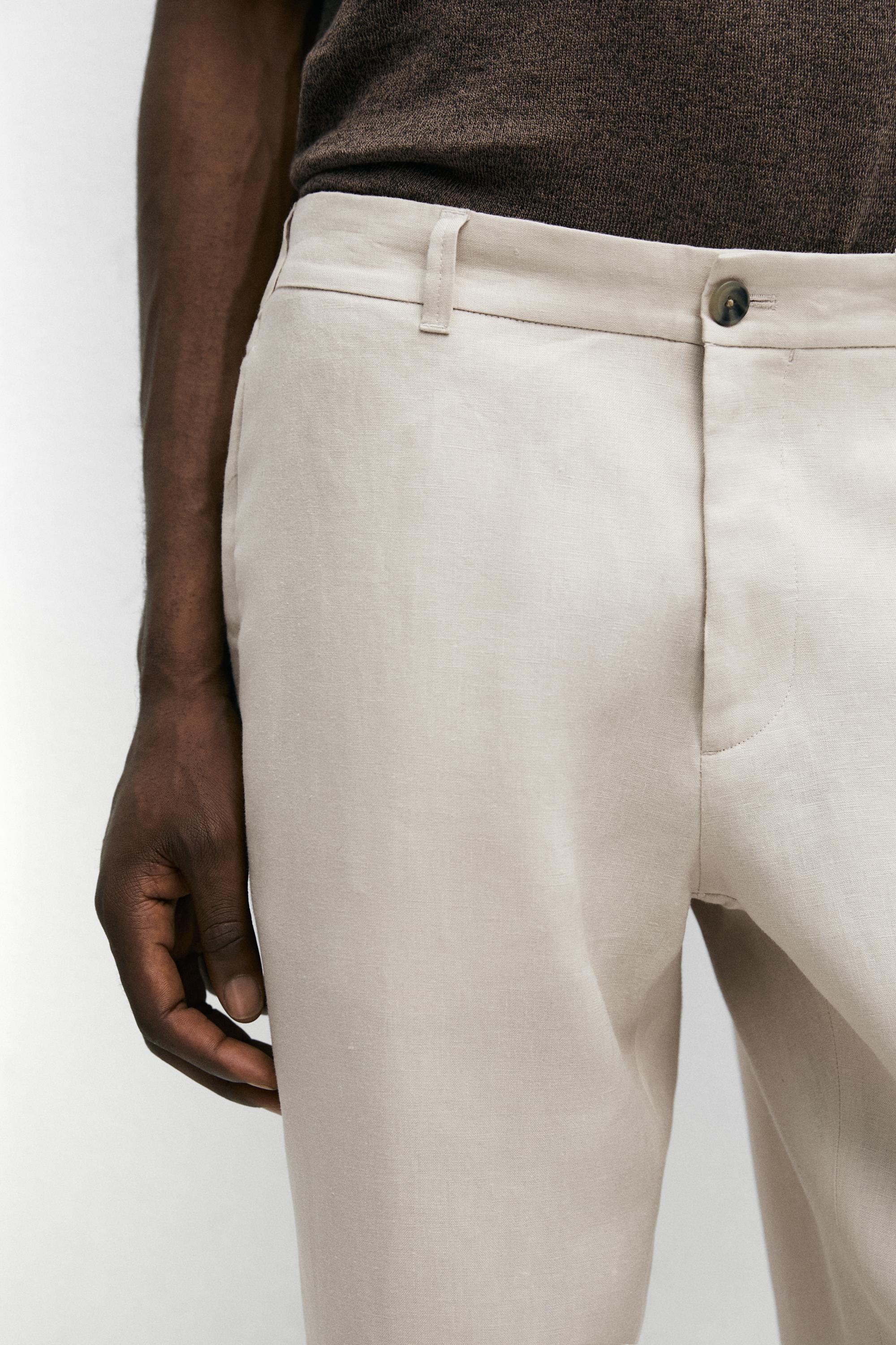 Tapered fit linen pants — BEIGE