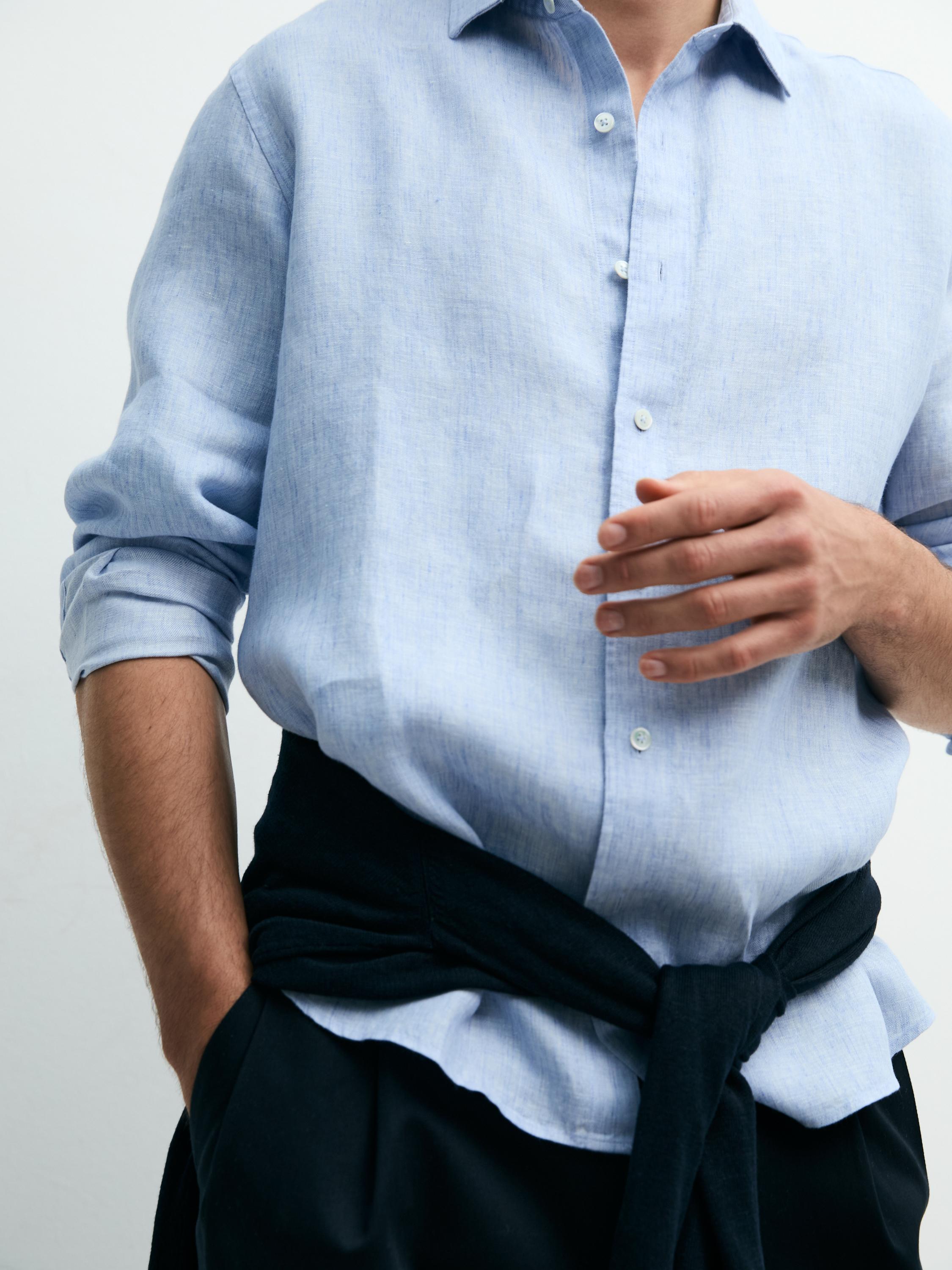 100% linen regular fit shirt — Light Blue