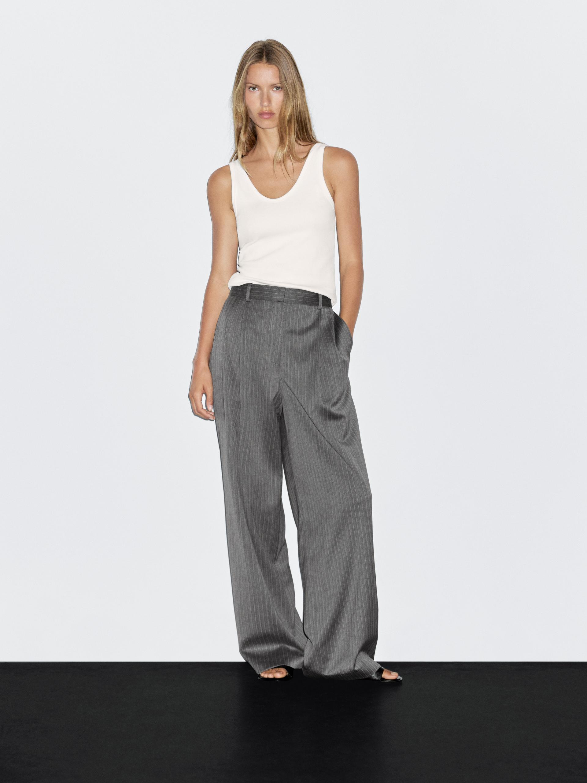 Pantaloni Gessati 100% Lana - Grigio - 44 (It 48) - Massimo Dutti - Femminile