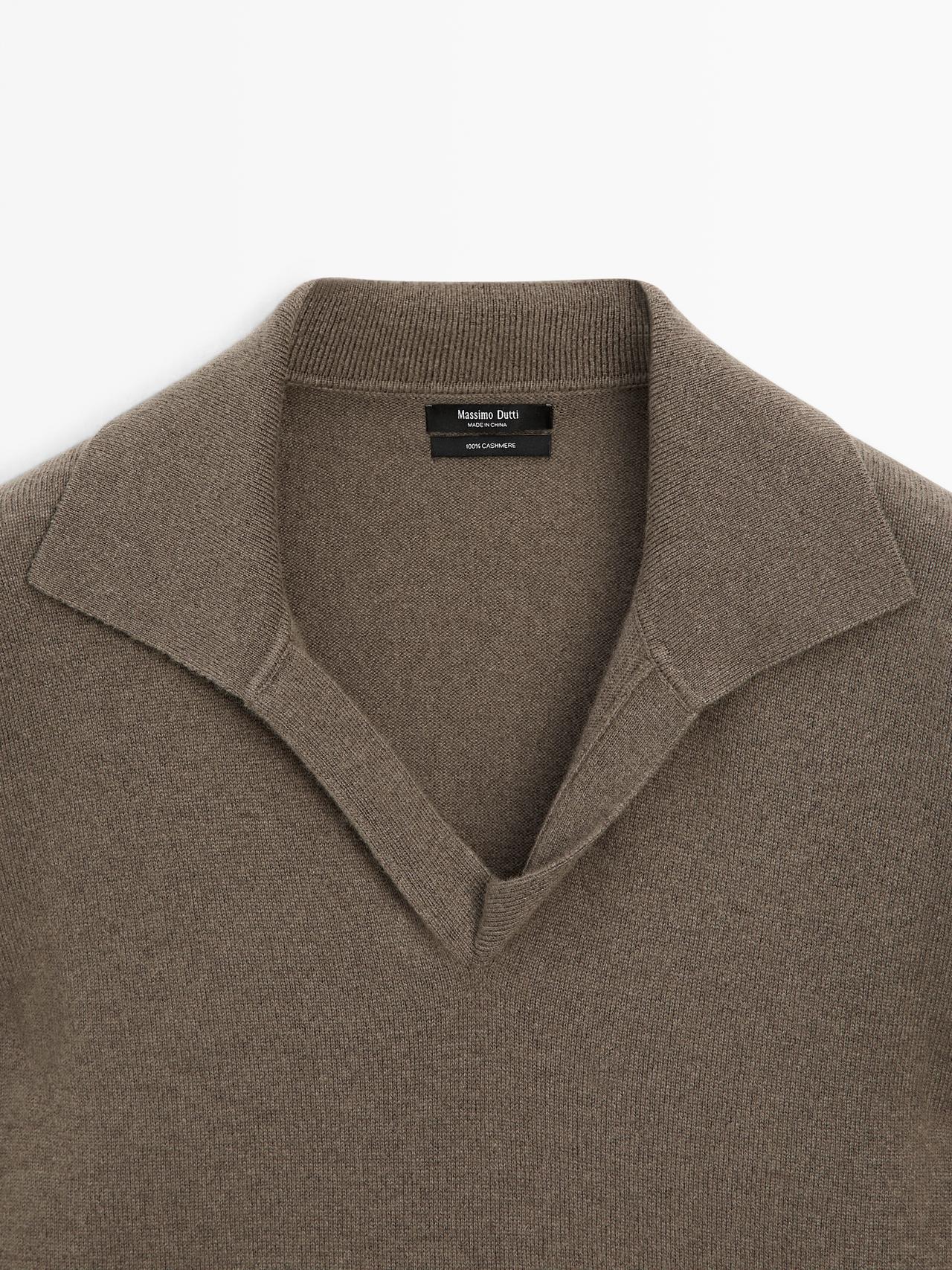 100% cashmere oversize polo collar sweater — GREEN MARL