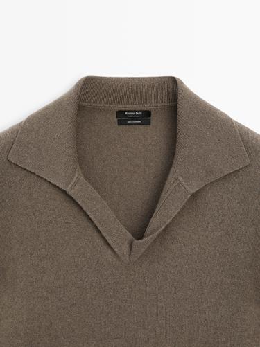 100% cashmere oversize polo collar sweater — GREEN MARL 9
