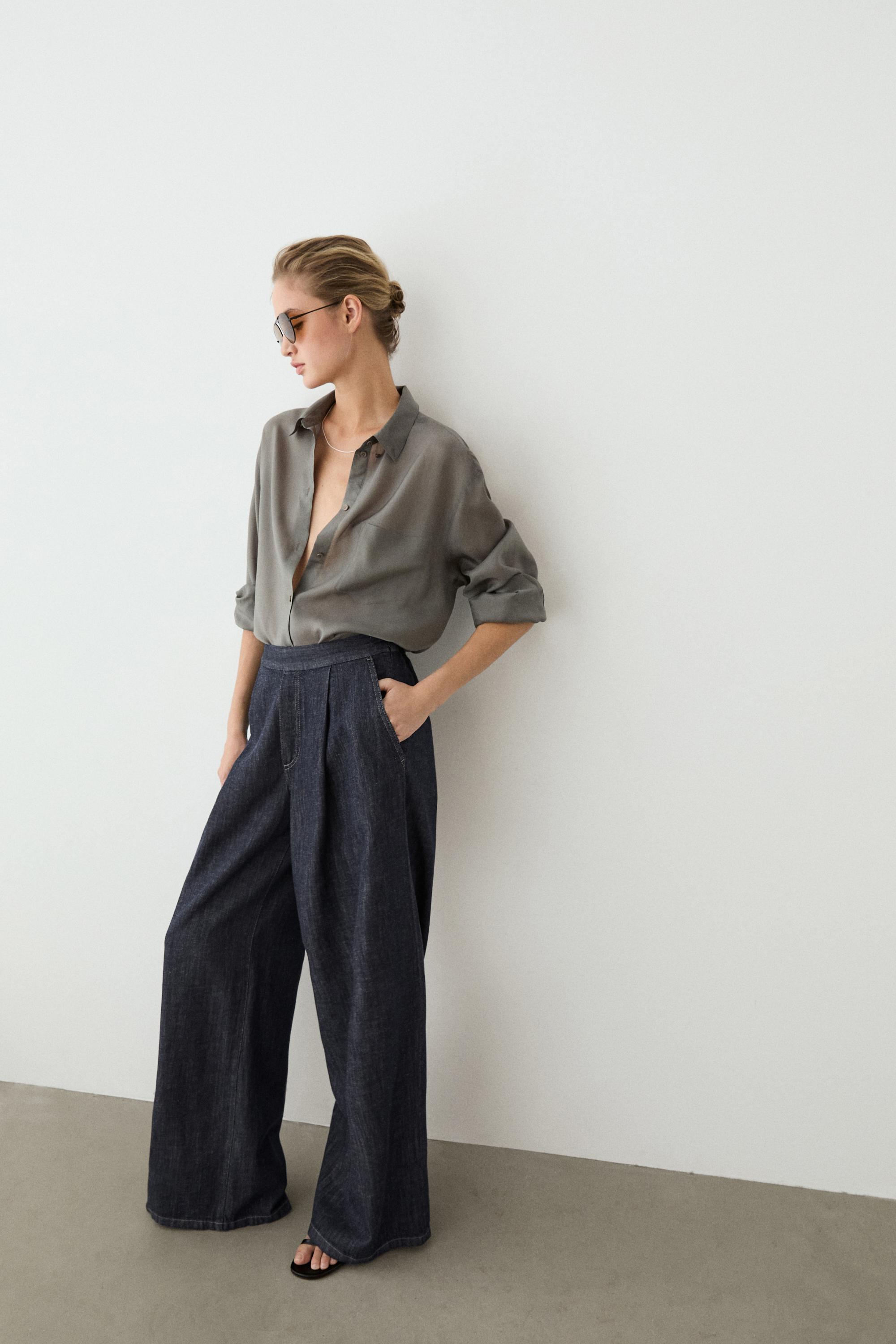 Cotton blend pleated semi-jogger pants — DARK BLUE