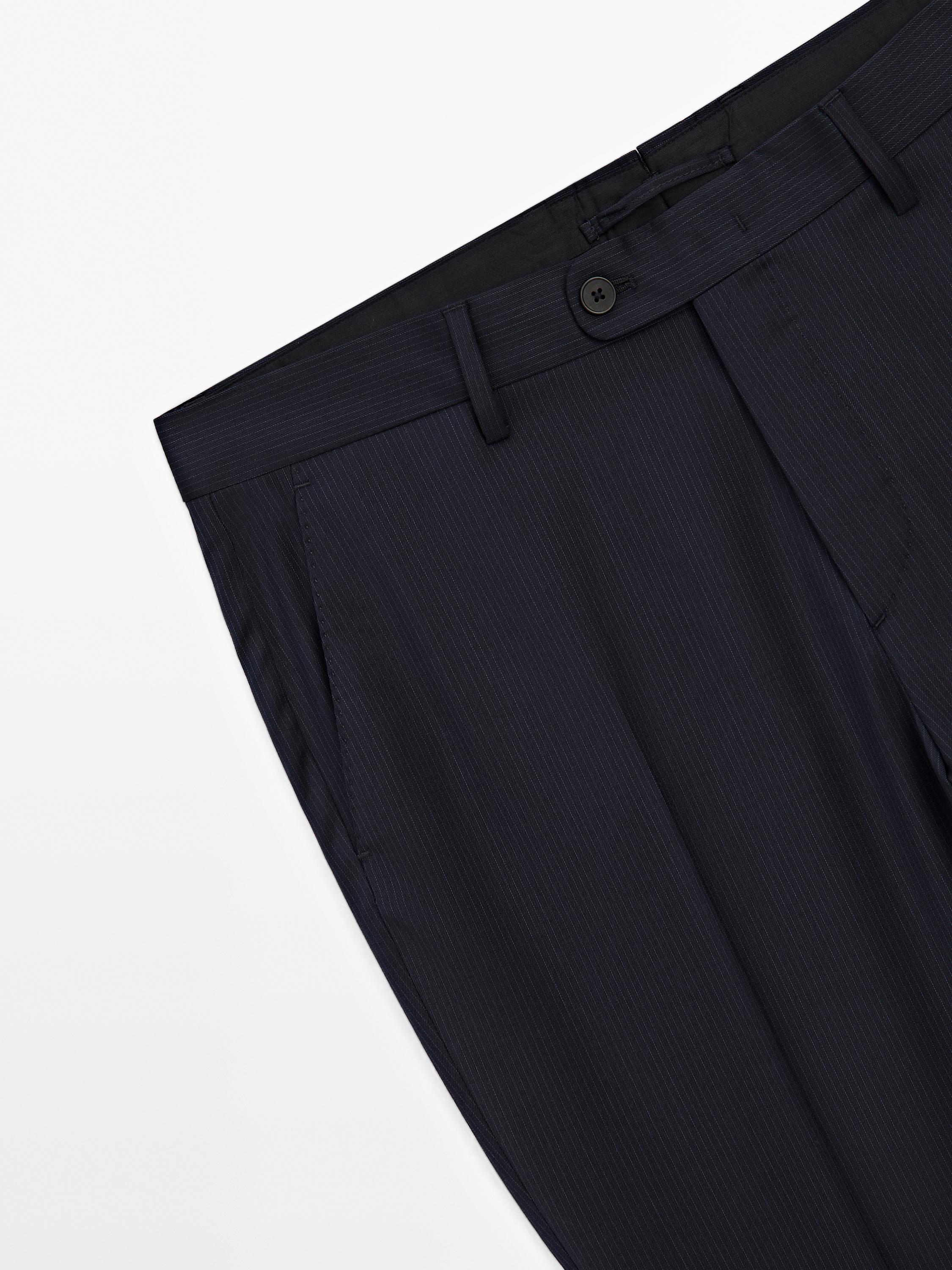 Pinstripe wool suit trousers