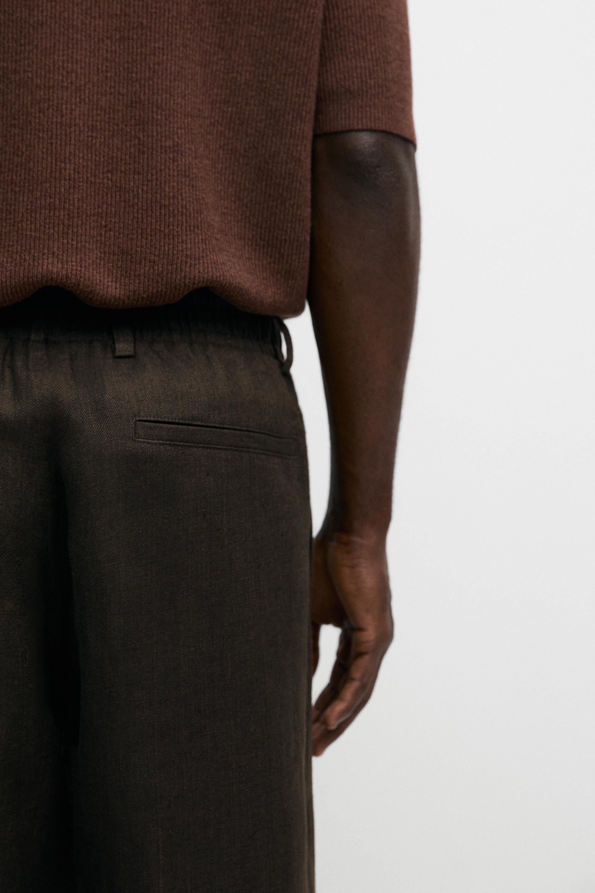 100% linen pants with elastic waist — BROWN