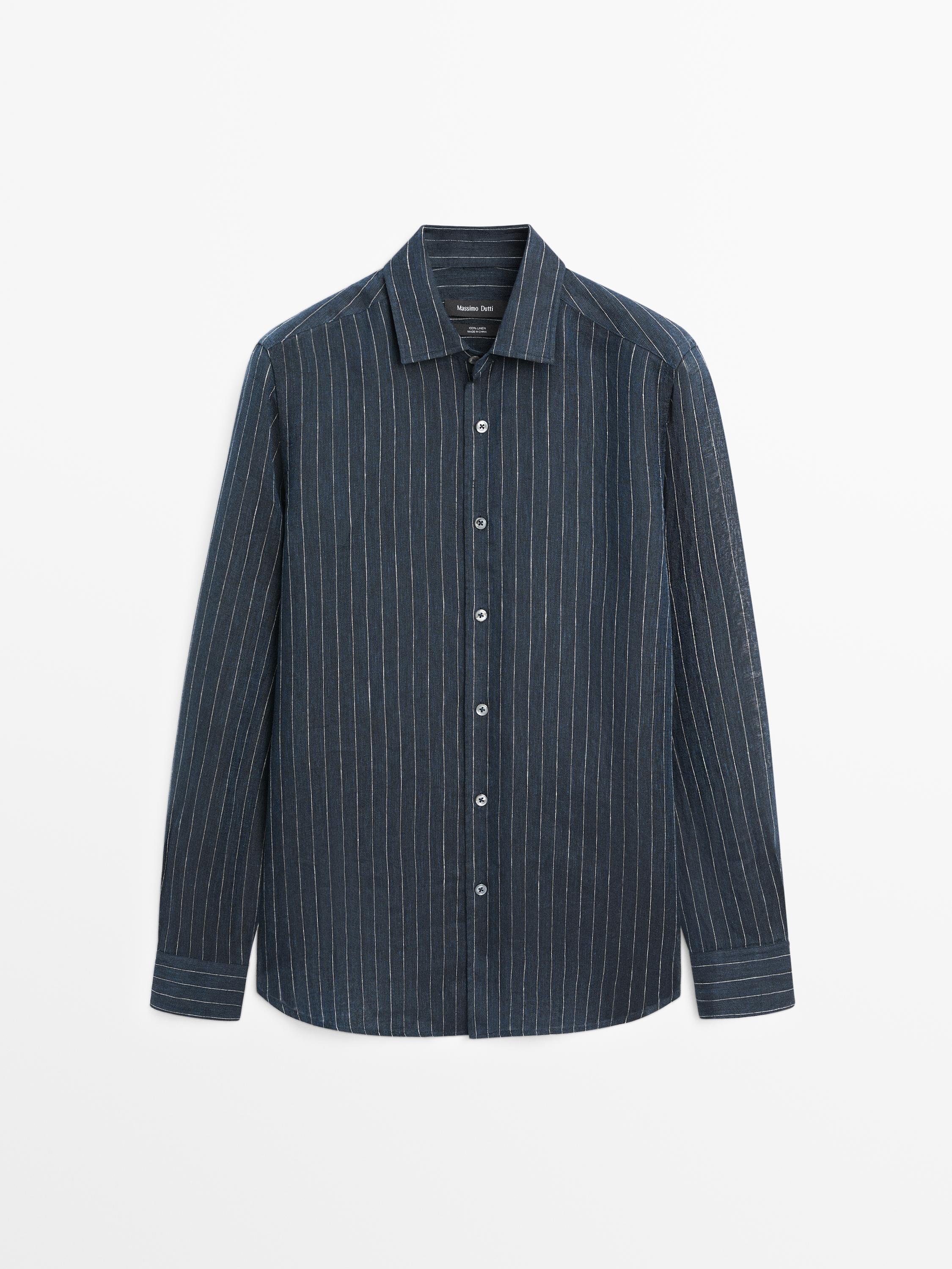 Svītrains lina krekls ‘regular fit’