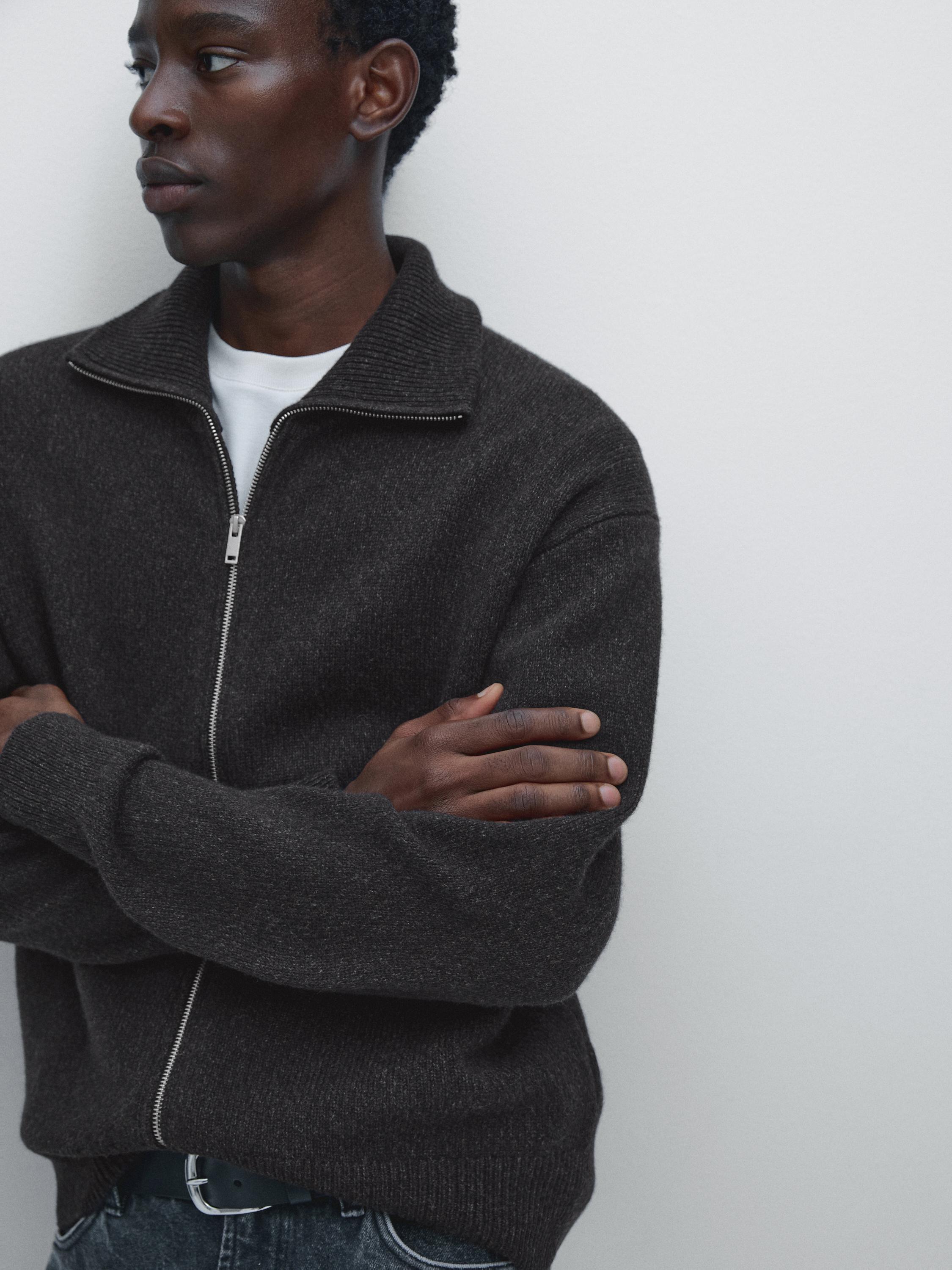 울 블렌드 하이넥 니트 가디건