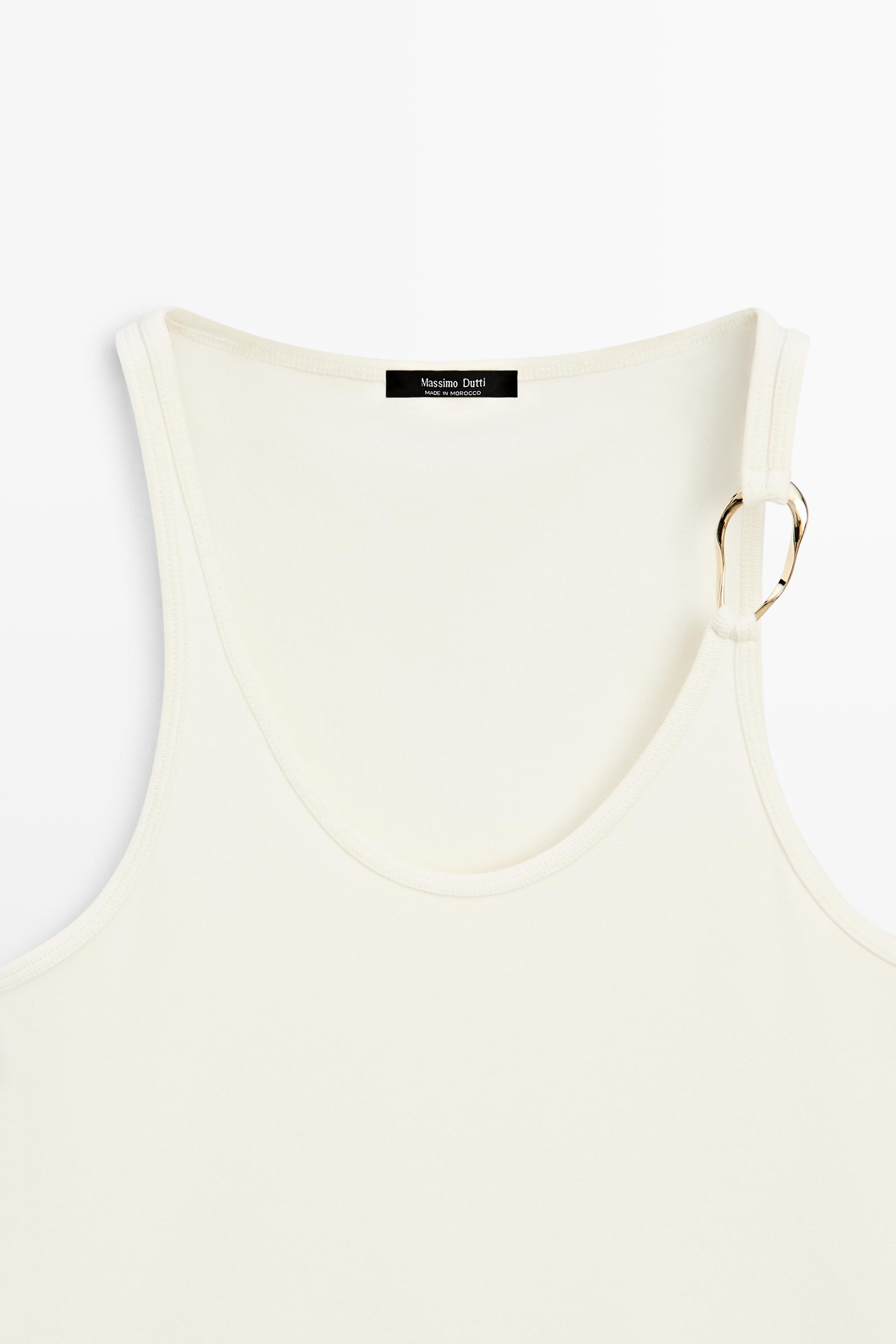 Cotton blend jeweled detail top — CREAM