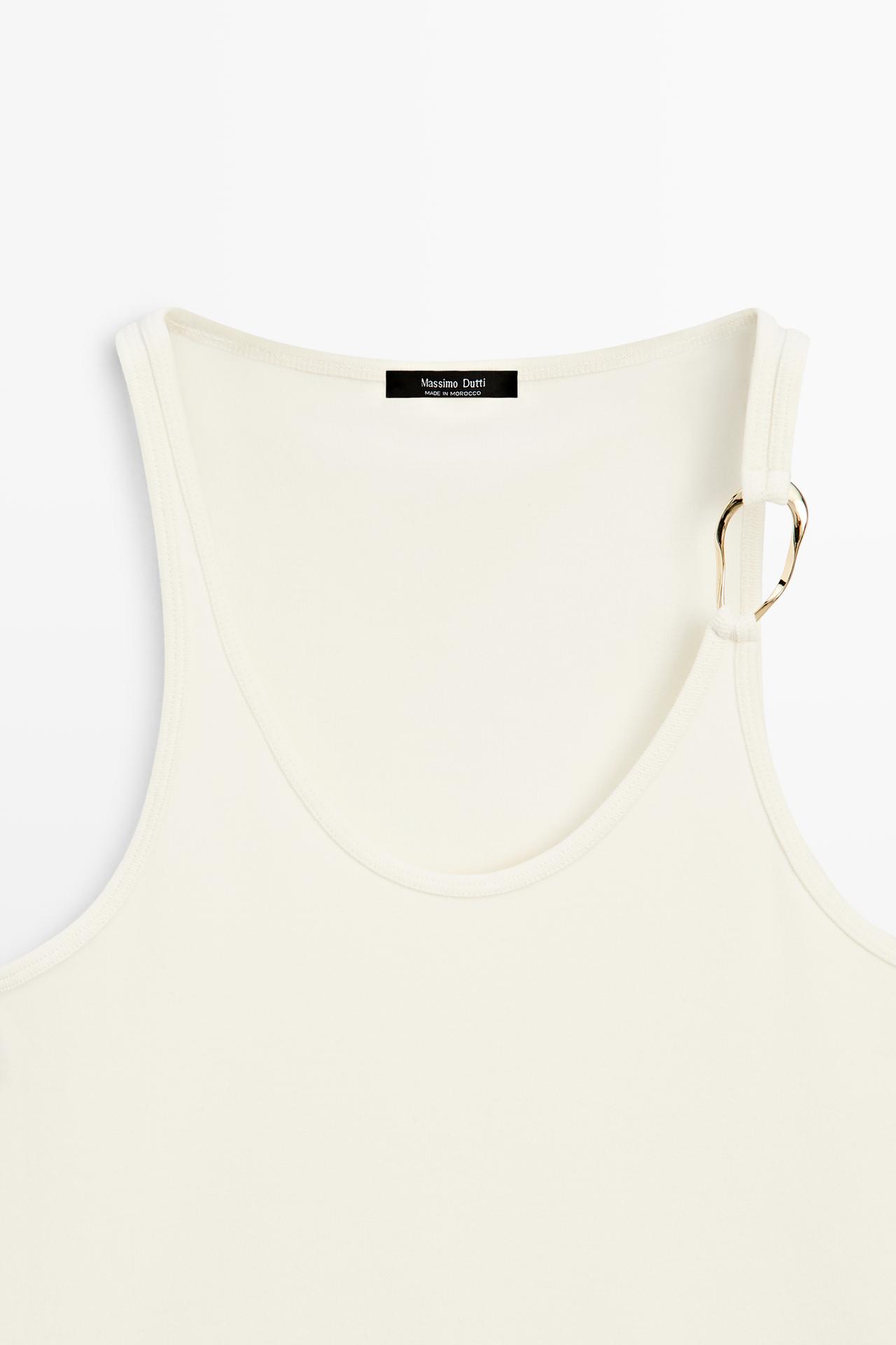 Cotton blend jeweled detail top — CREAM