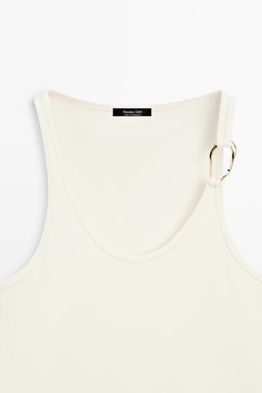 Cotton blend jeweled detail top — CREAM 9