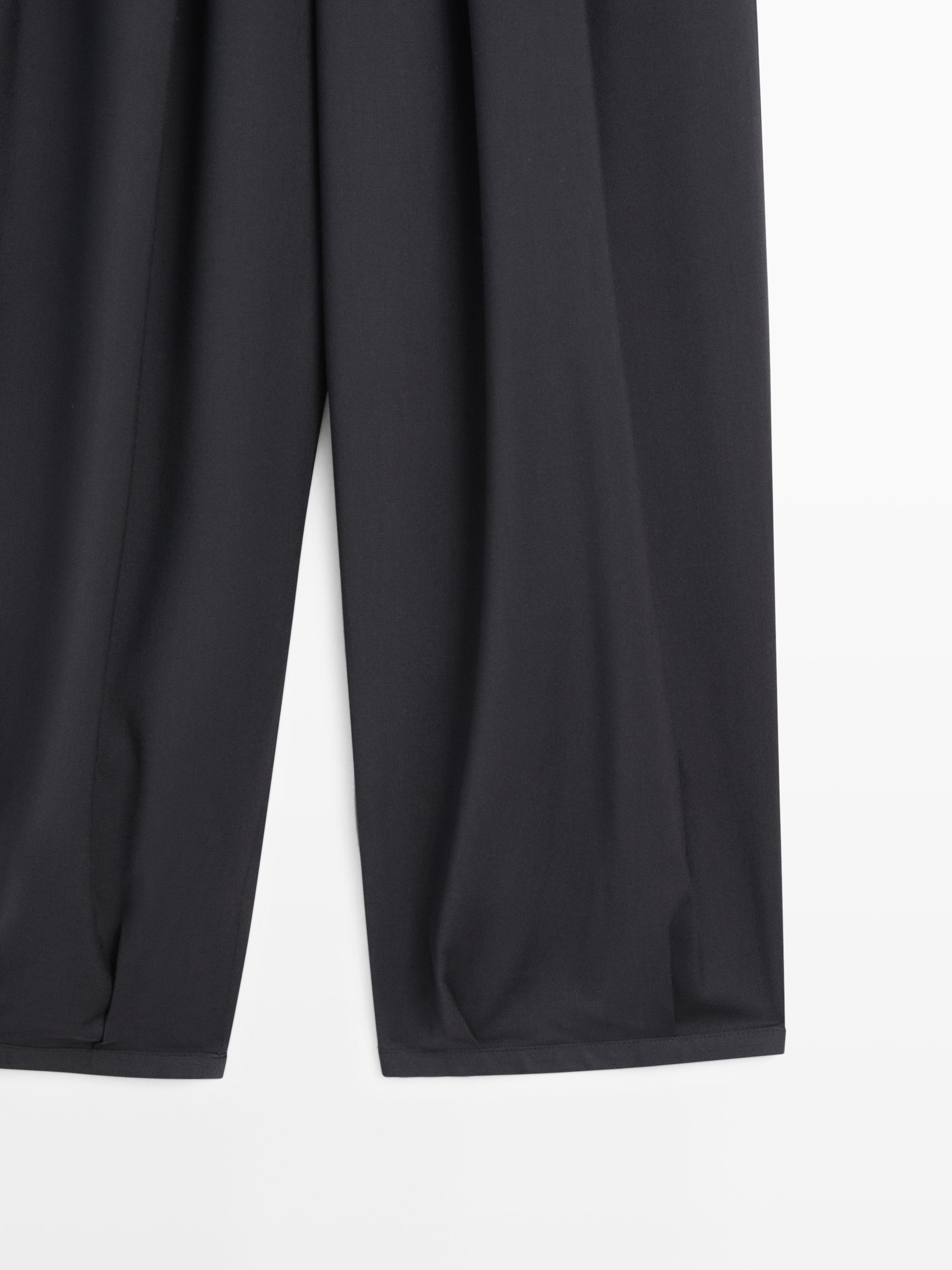 Voluminous wide-leg pleated trousers — NAVY BLUE