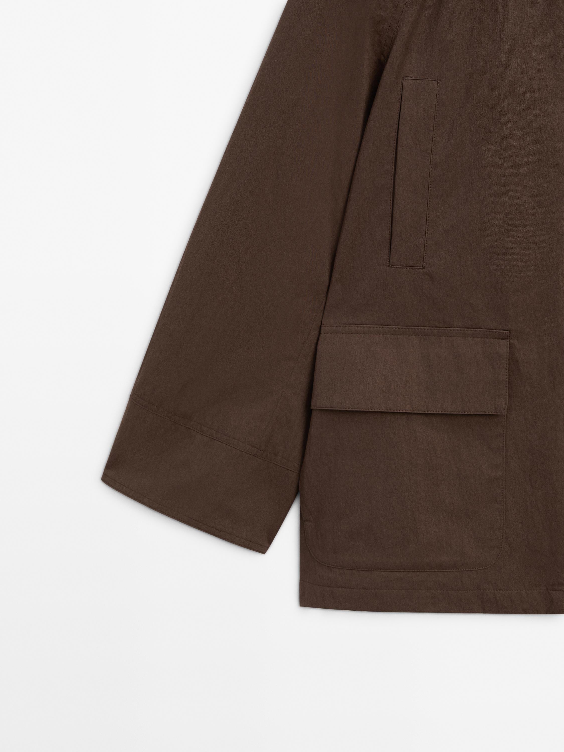 Cotton blend parka with detachable leather detail