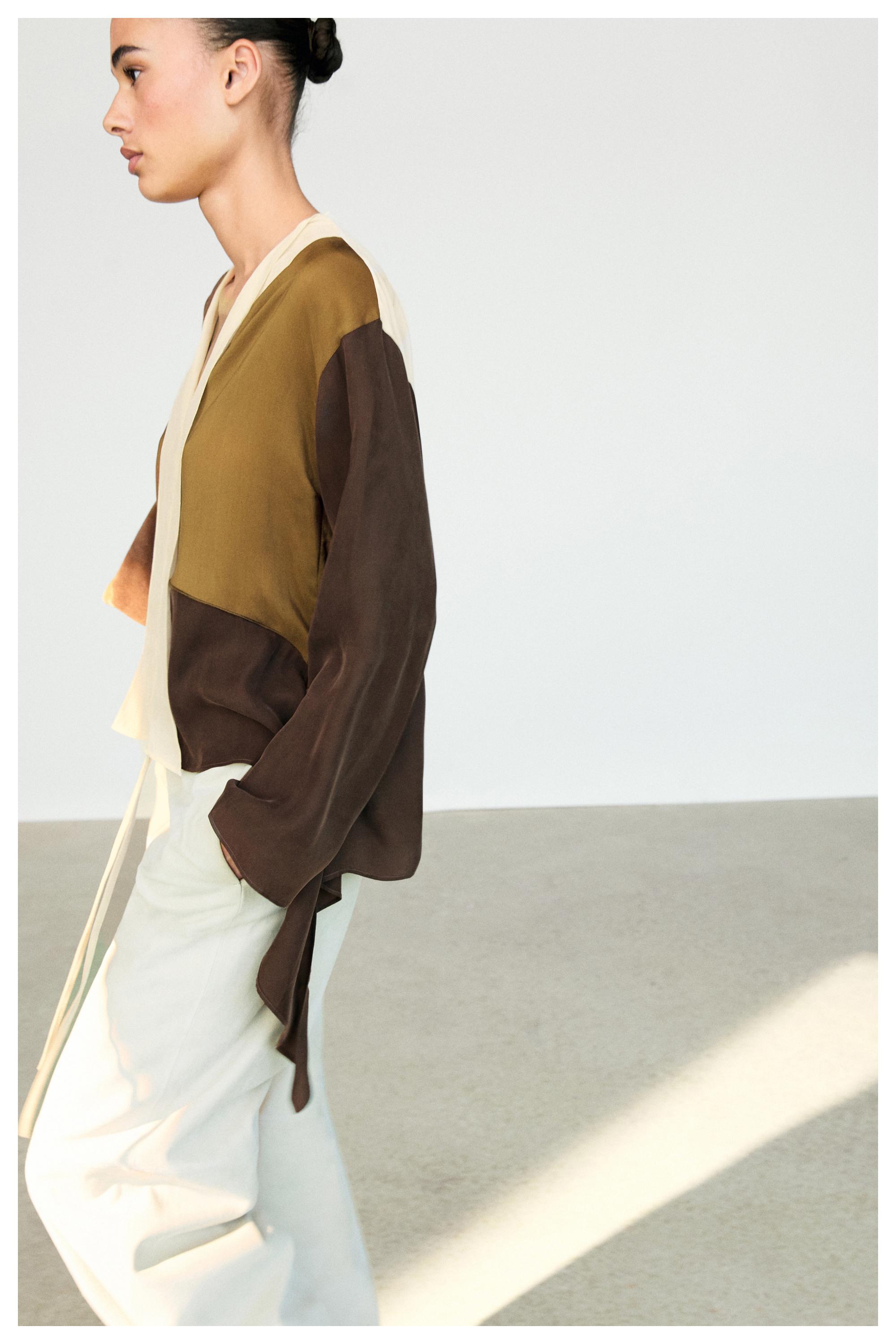 Tricolor flowing shirt — Chocolate
