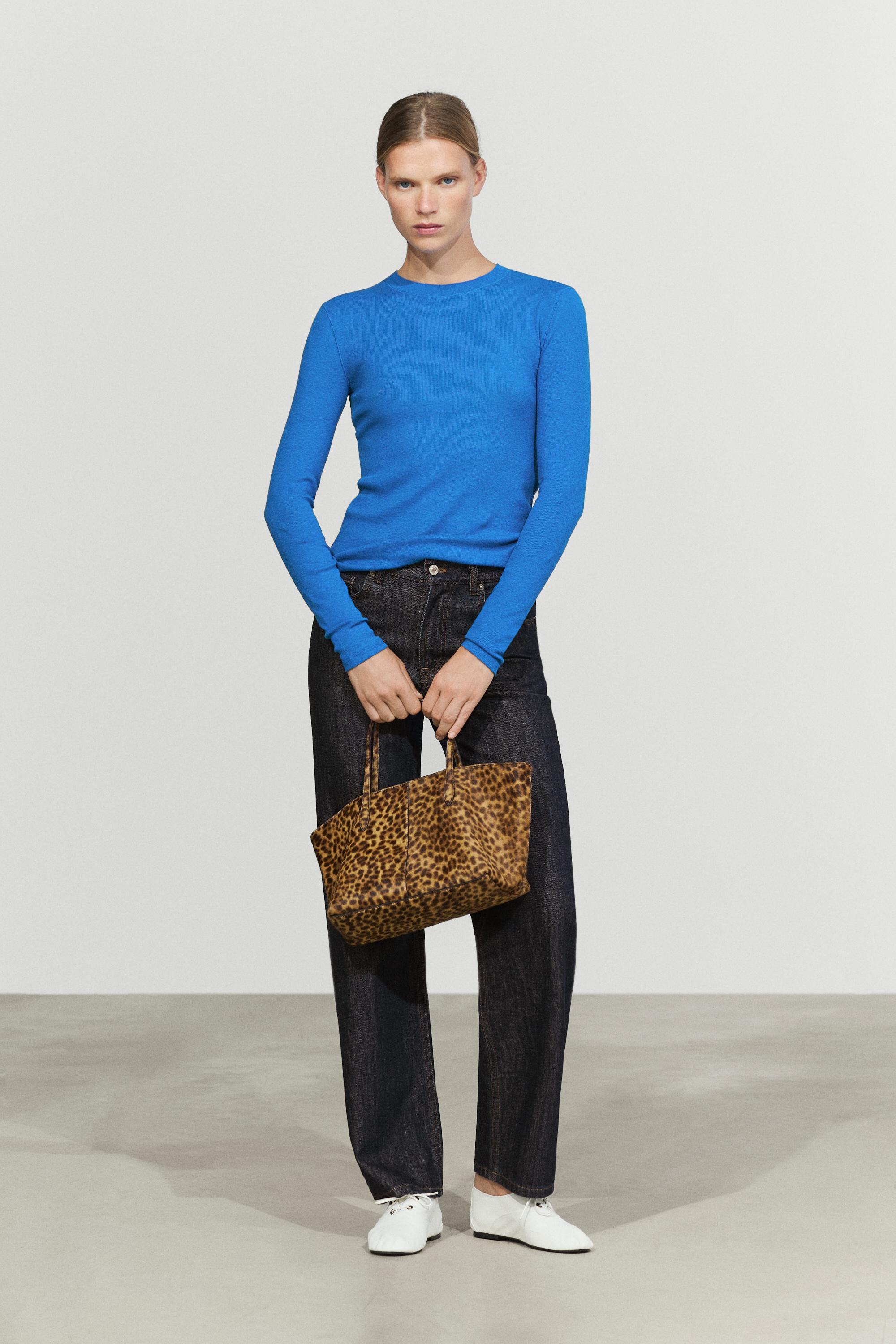 Cotton cashmere blend knit sweater