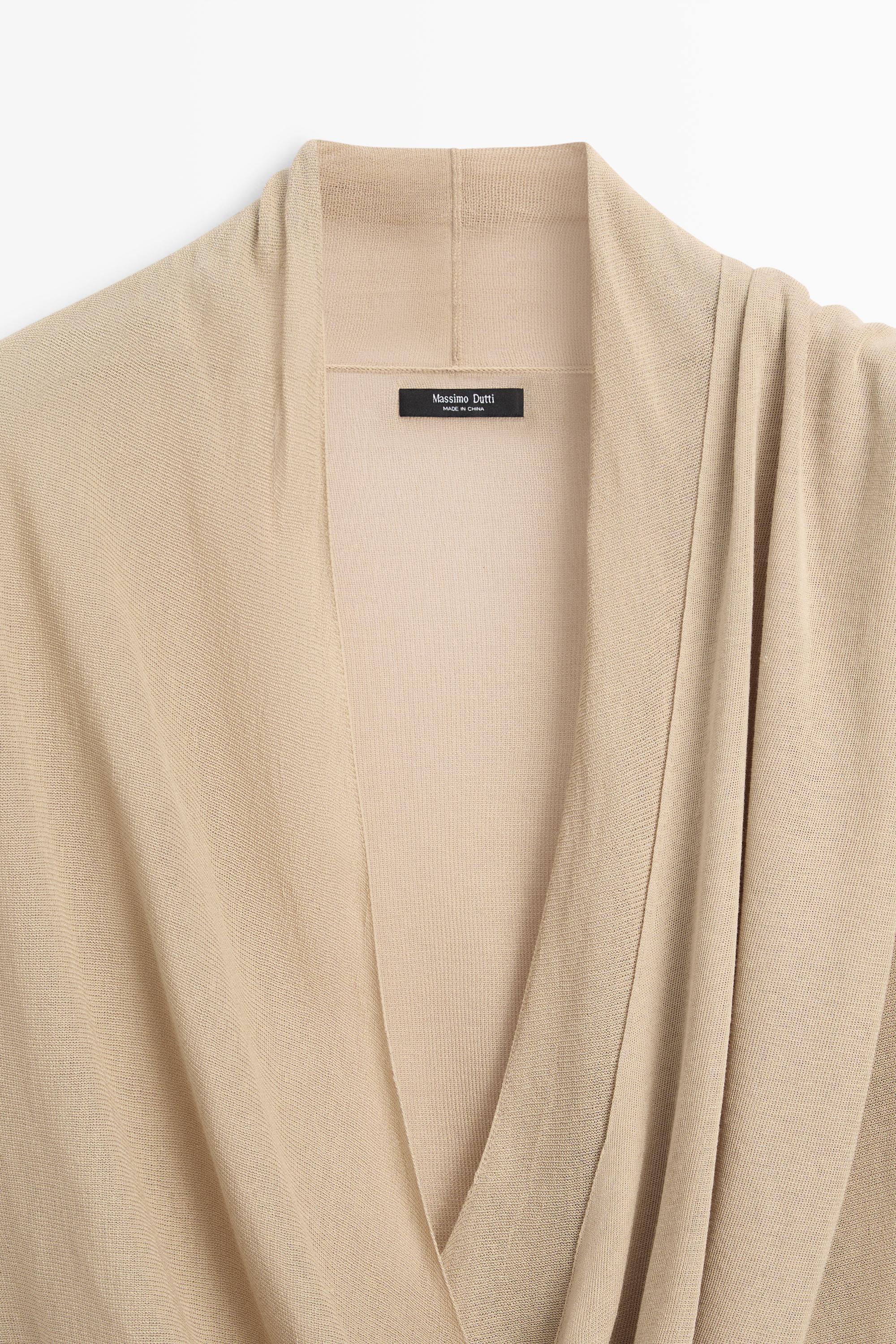 Draped wrap-effect knit cardigan — SAND