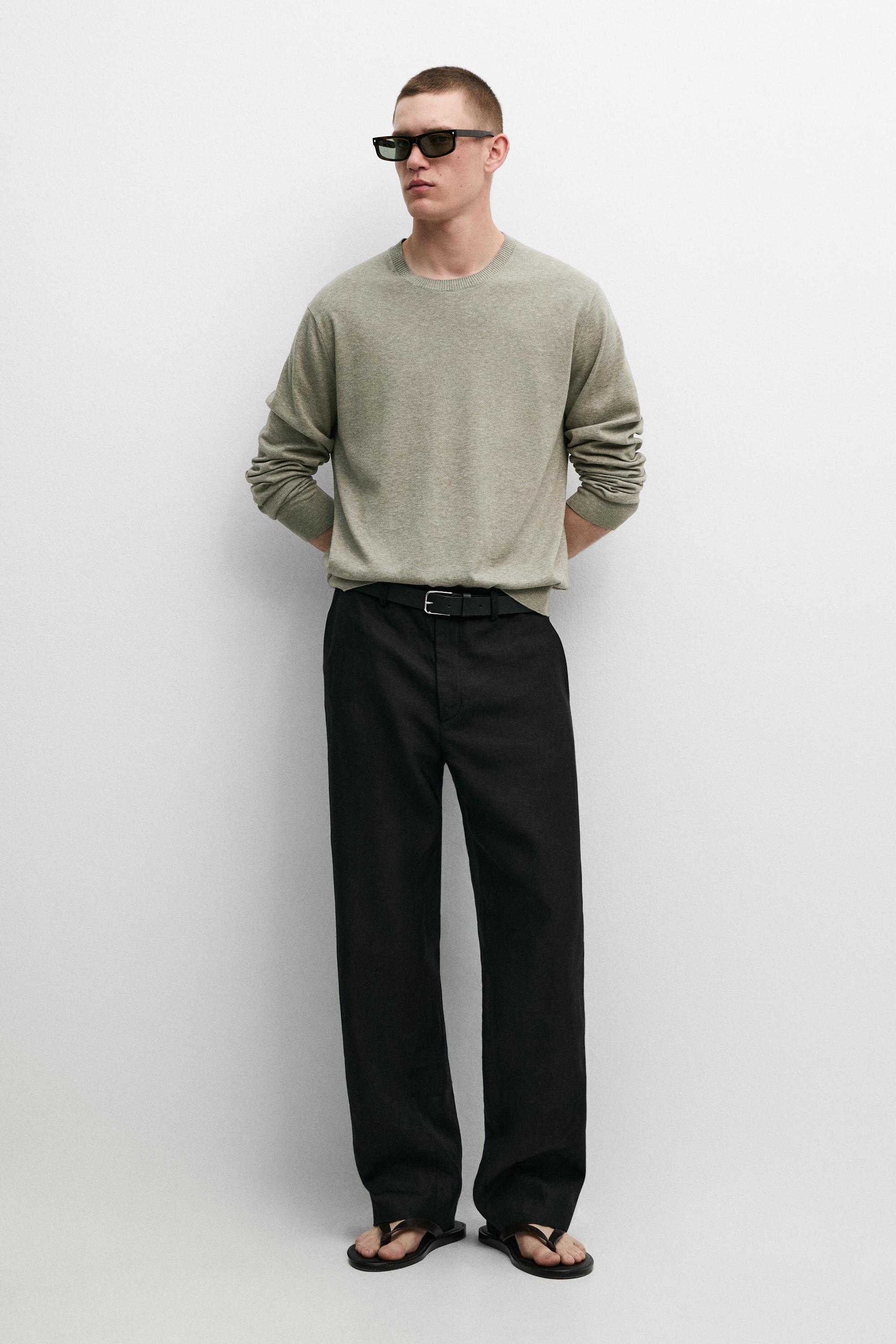 Knit 100% cotton crew neck sweater — Greyish green