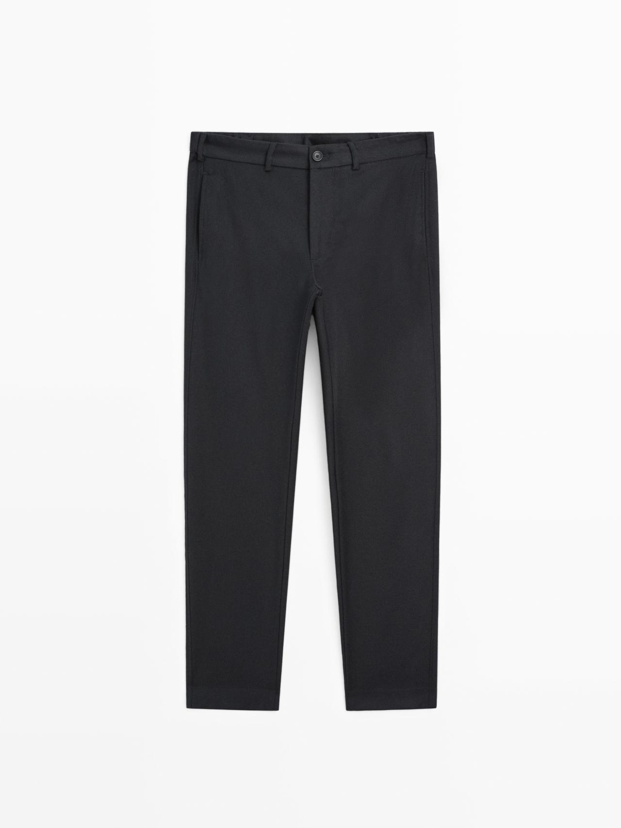 Massimo Dutti - Herre - Flannelbukser I 100 % Uld Med Elastik I Siderne - Marineblå - S