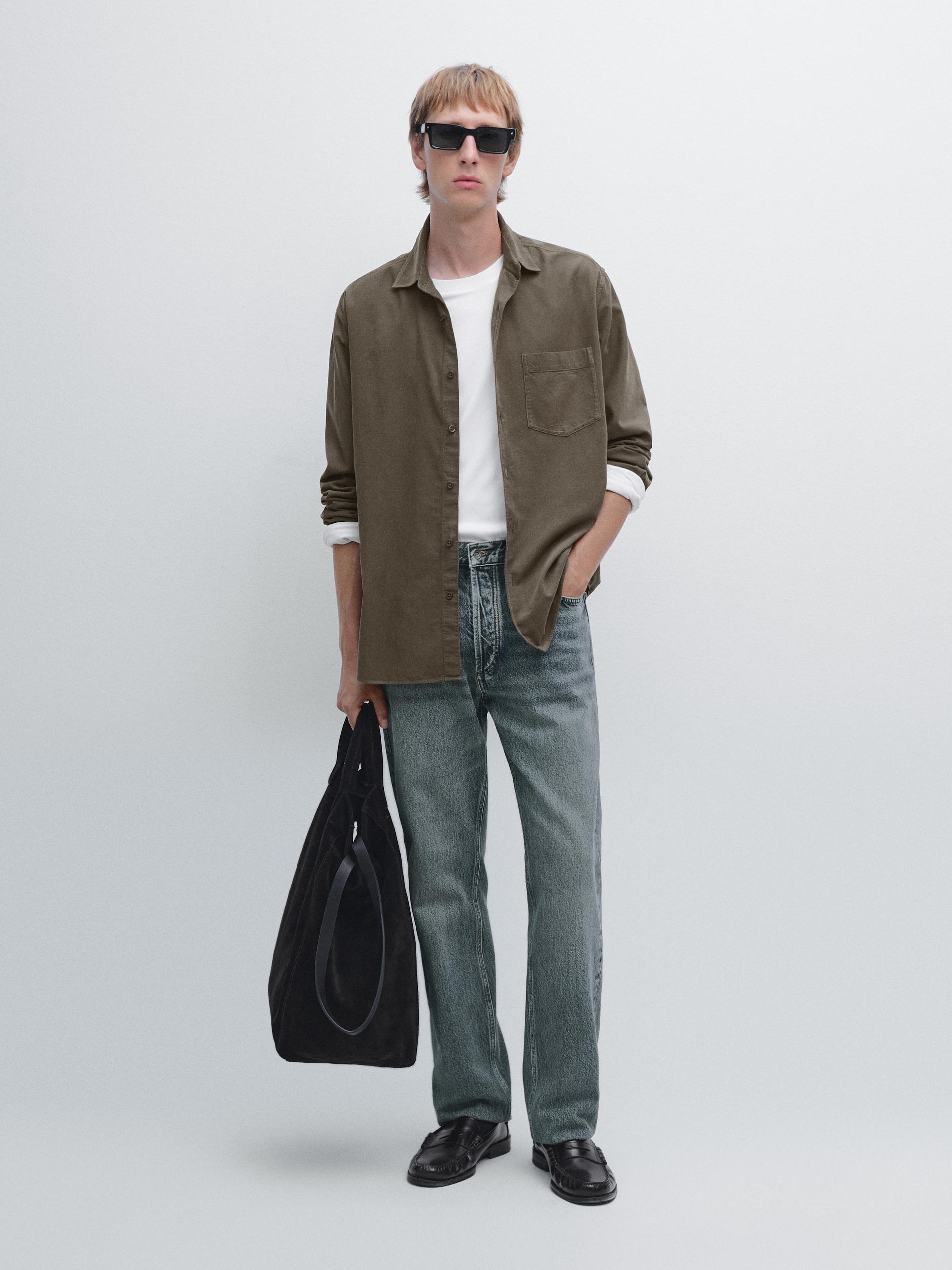 Chemise Regular Fit En Velours Côtelé Fin - Gris - L - Massimo Dutti - Homme