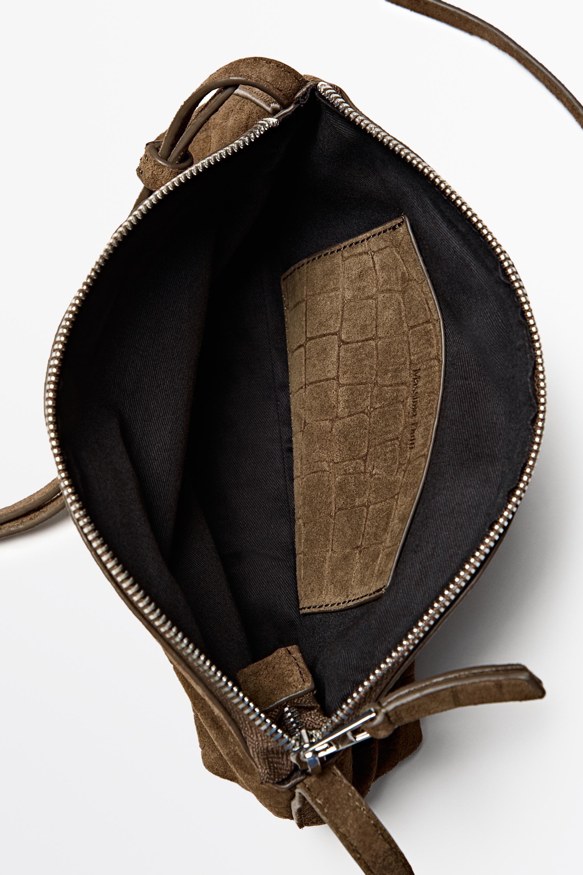 Split suede leather crossbody bag — KHAKI