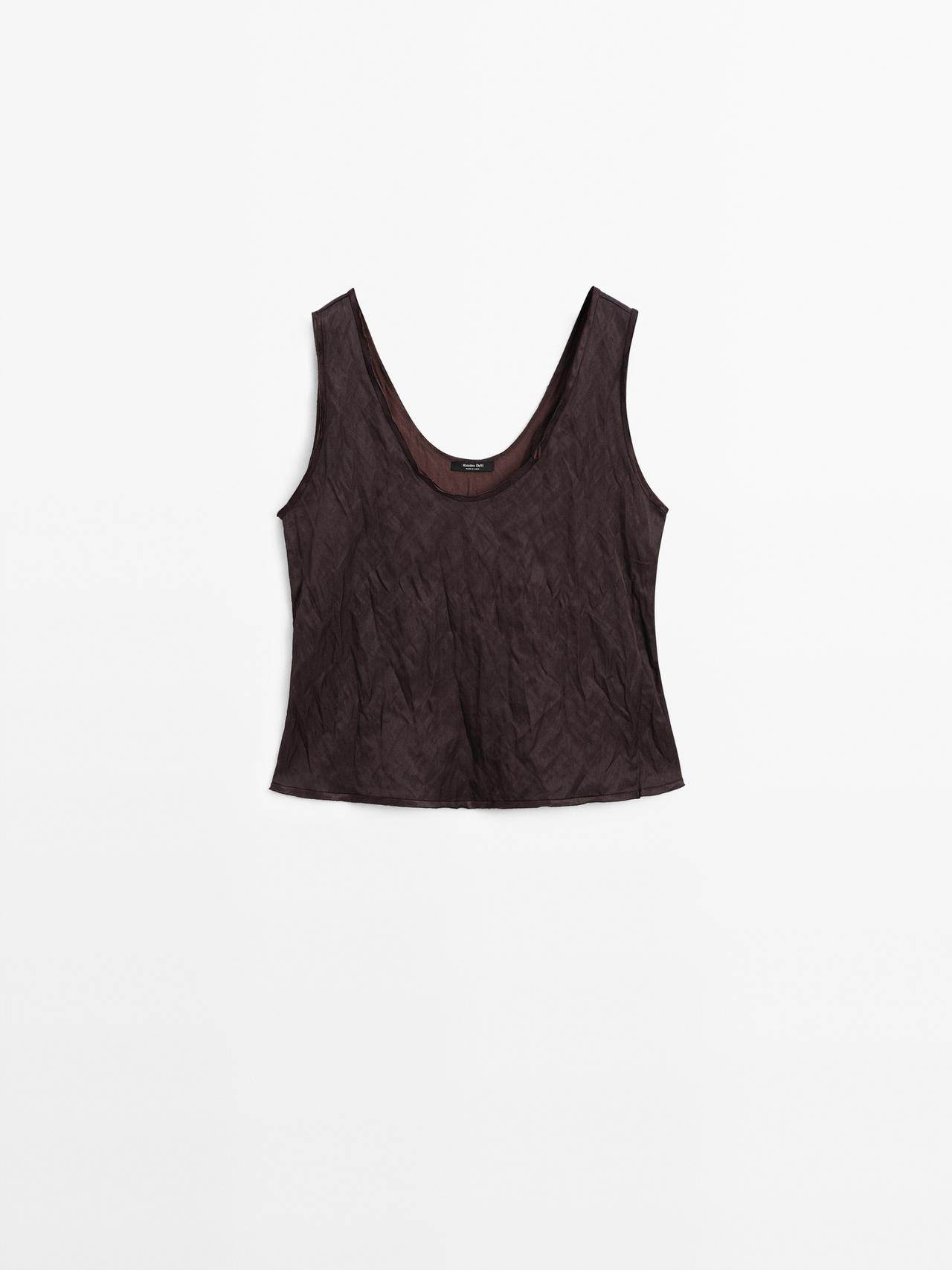 Massimo Dutti - Dame - Top Med Stropper Og Strukturdetalje - Bordeaux - S
