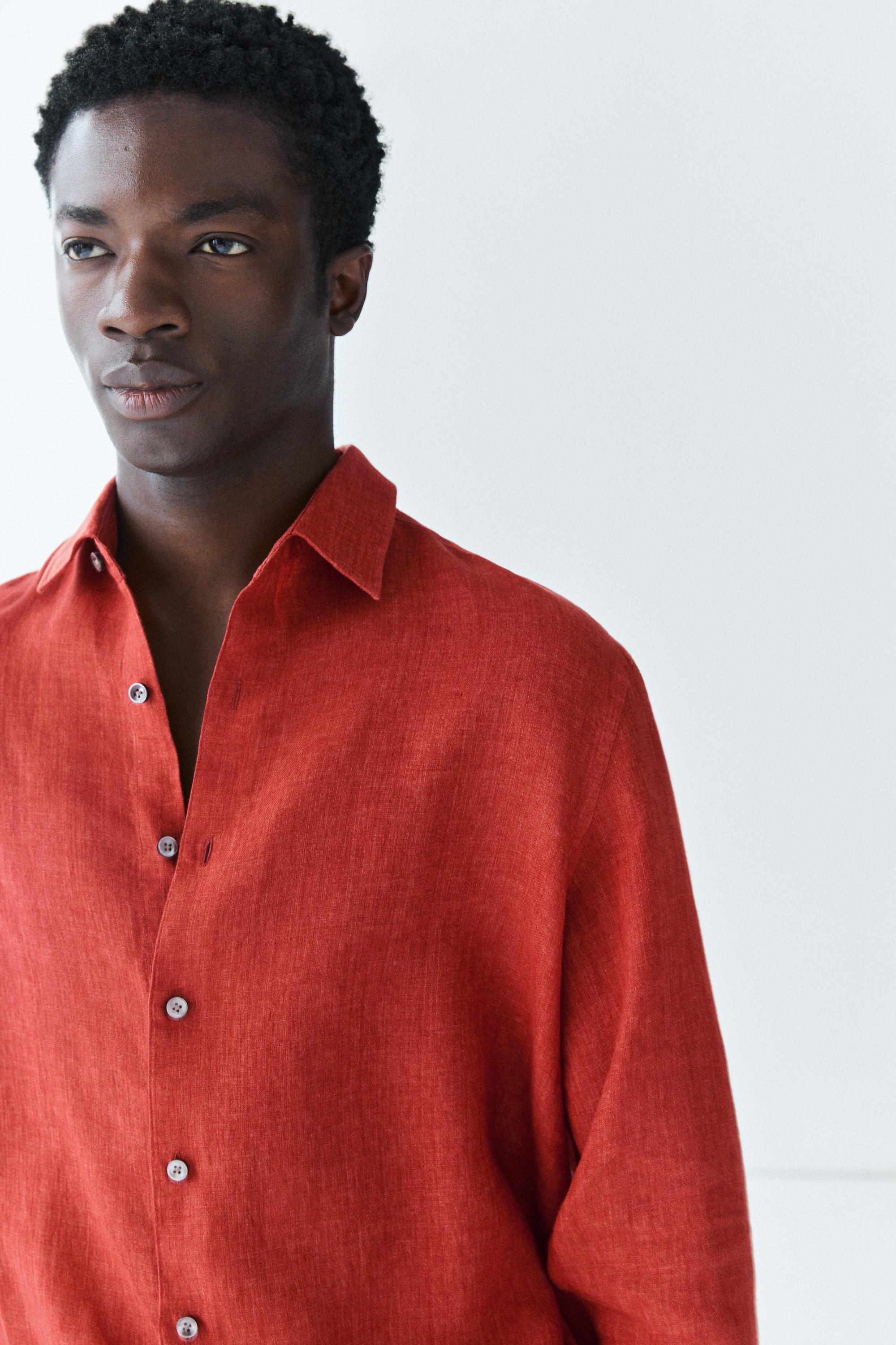 Regular fit 100% linen faded shirt — RED