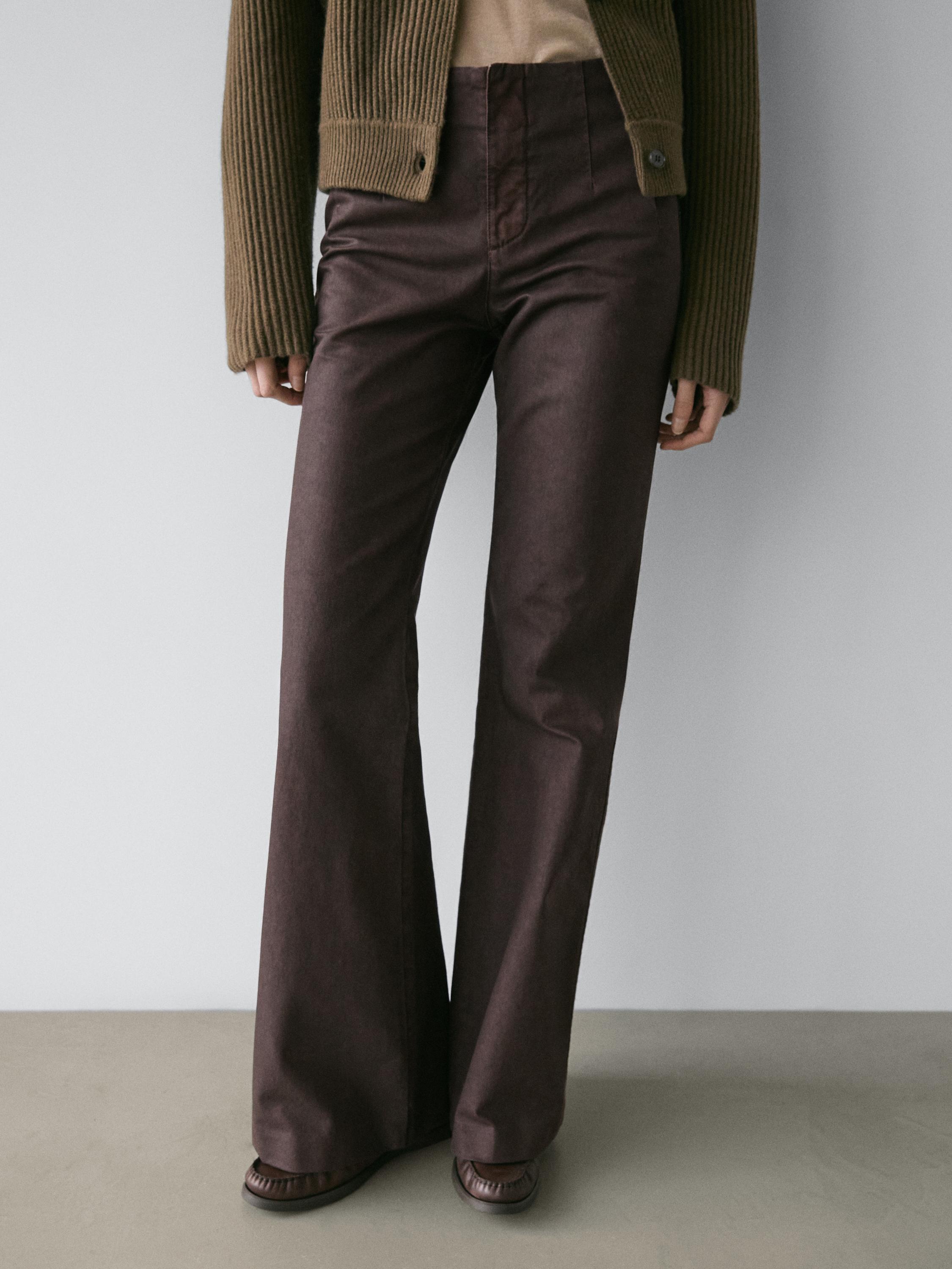 Waxed flare fit trousers — PURPLE