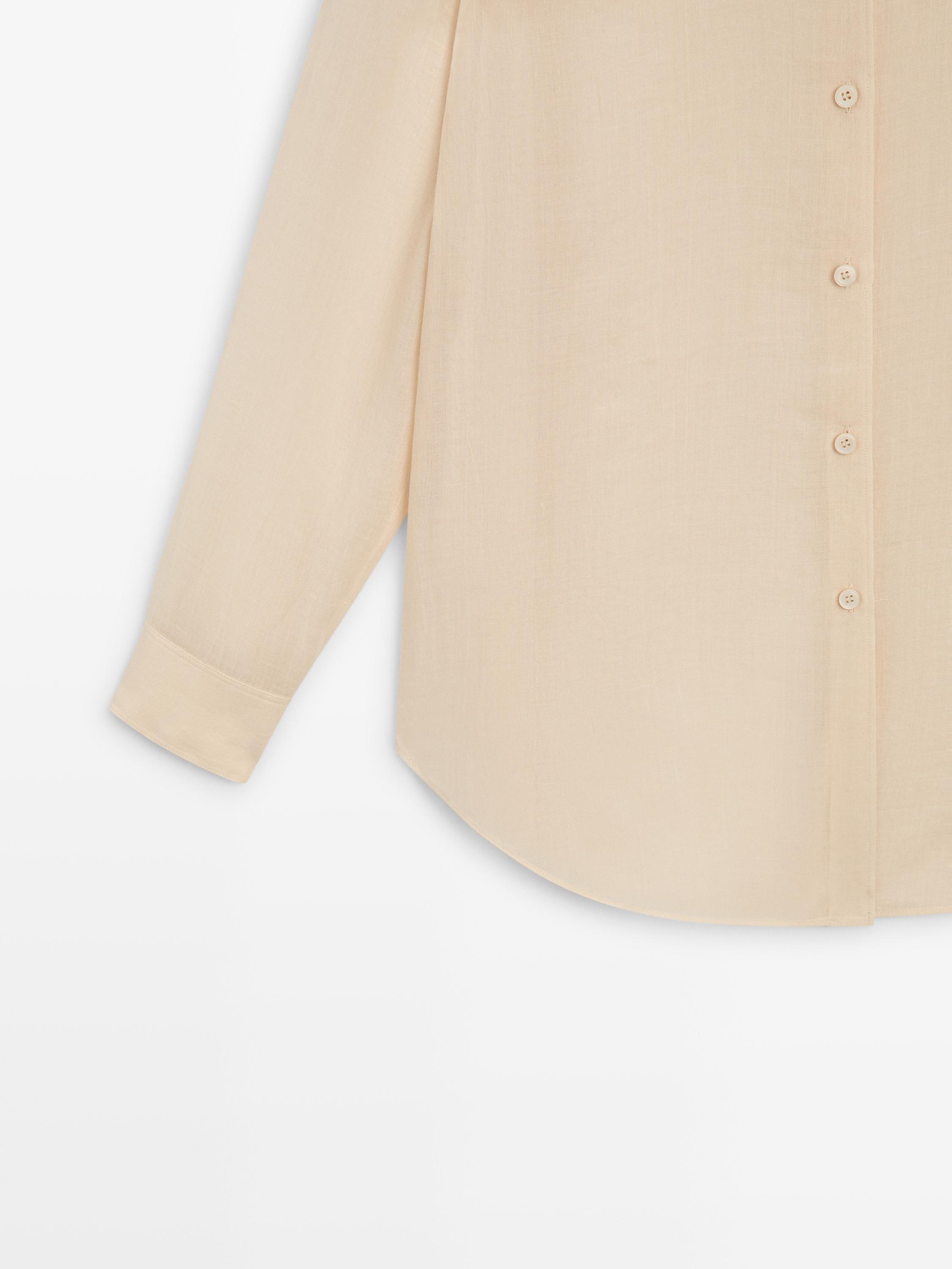 Flowing shirt with shirt collar — Beige