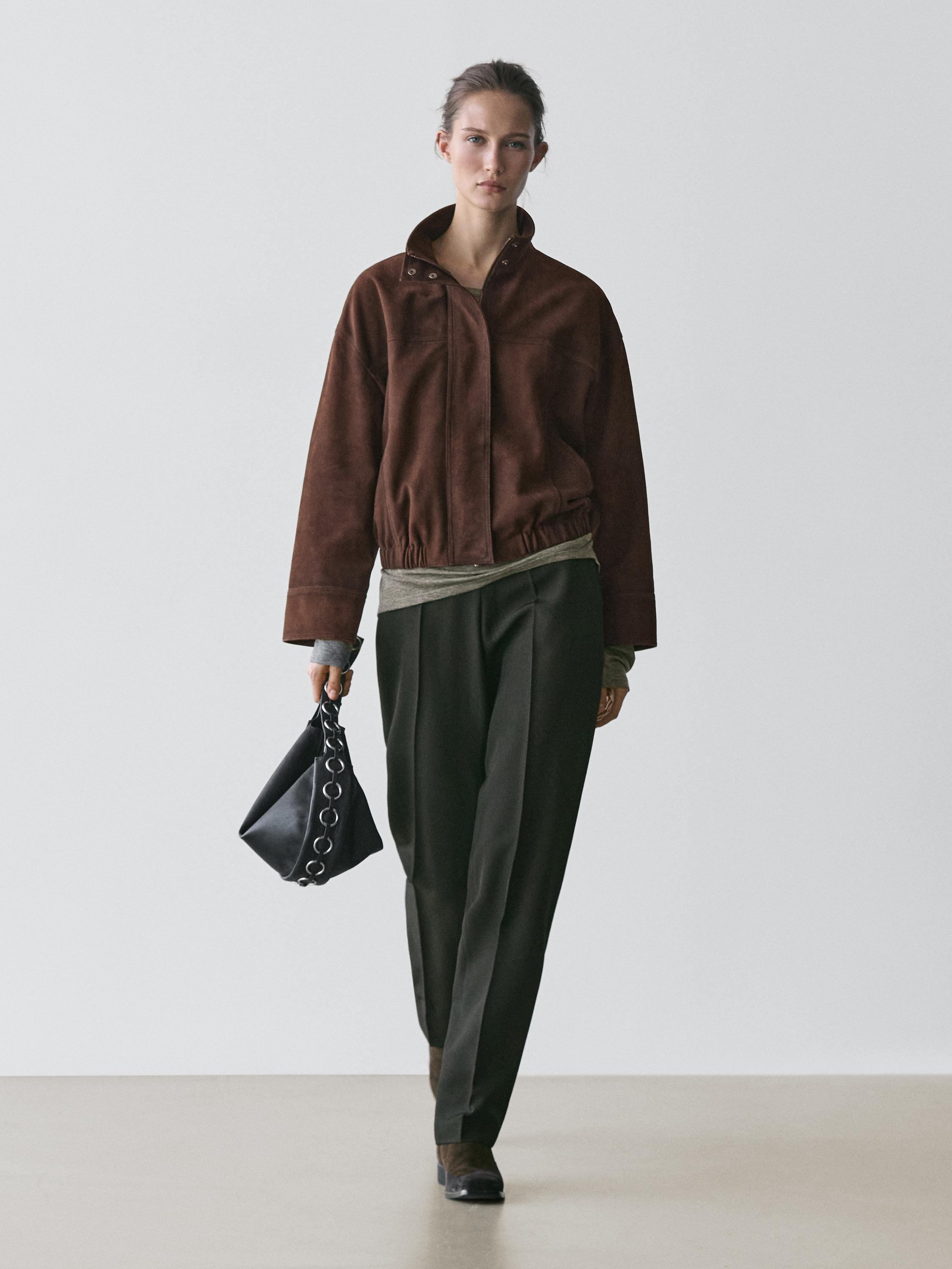 Suede leather bomber jacket