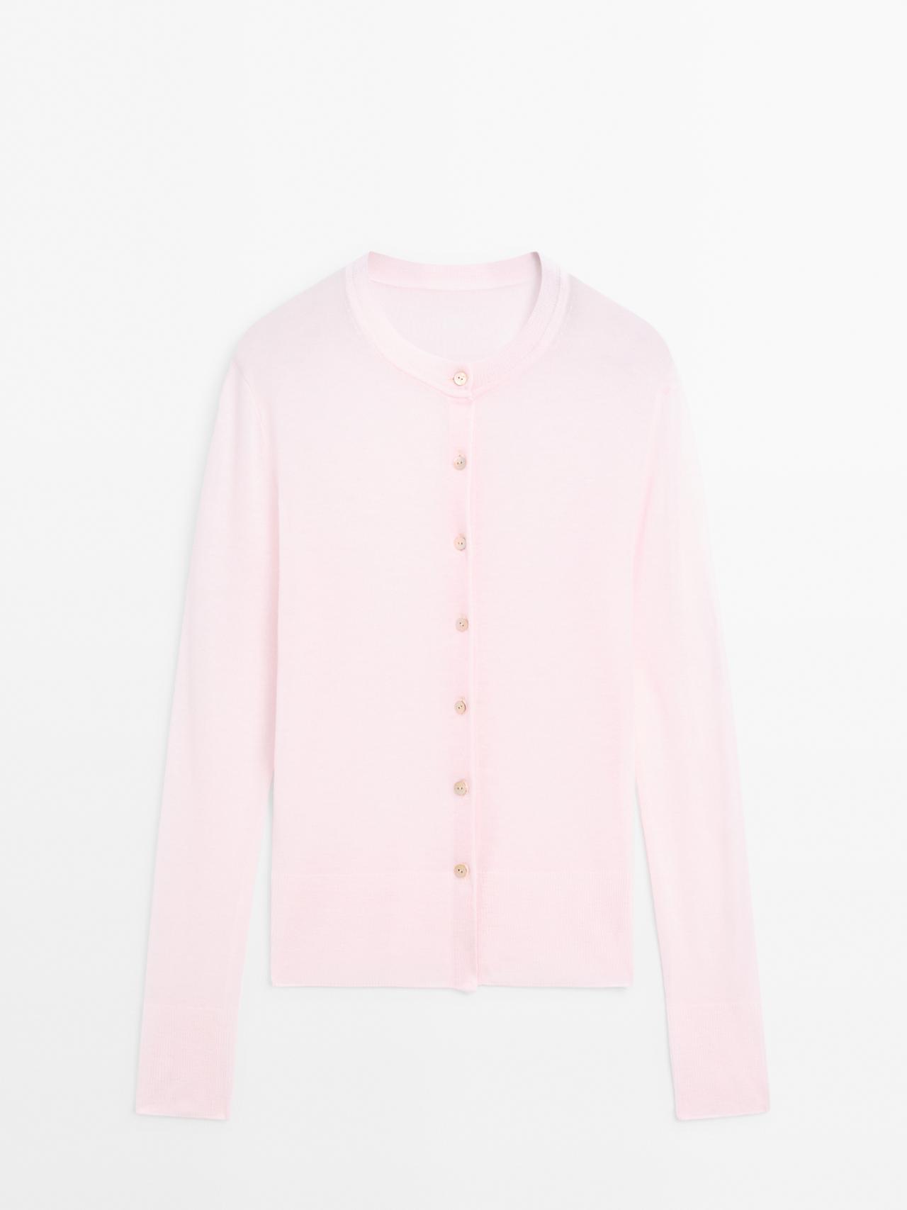 Massimo Dutti - Dame - Let Cardigan I 100% Uld – Studio - Rosa - S