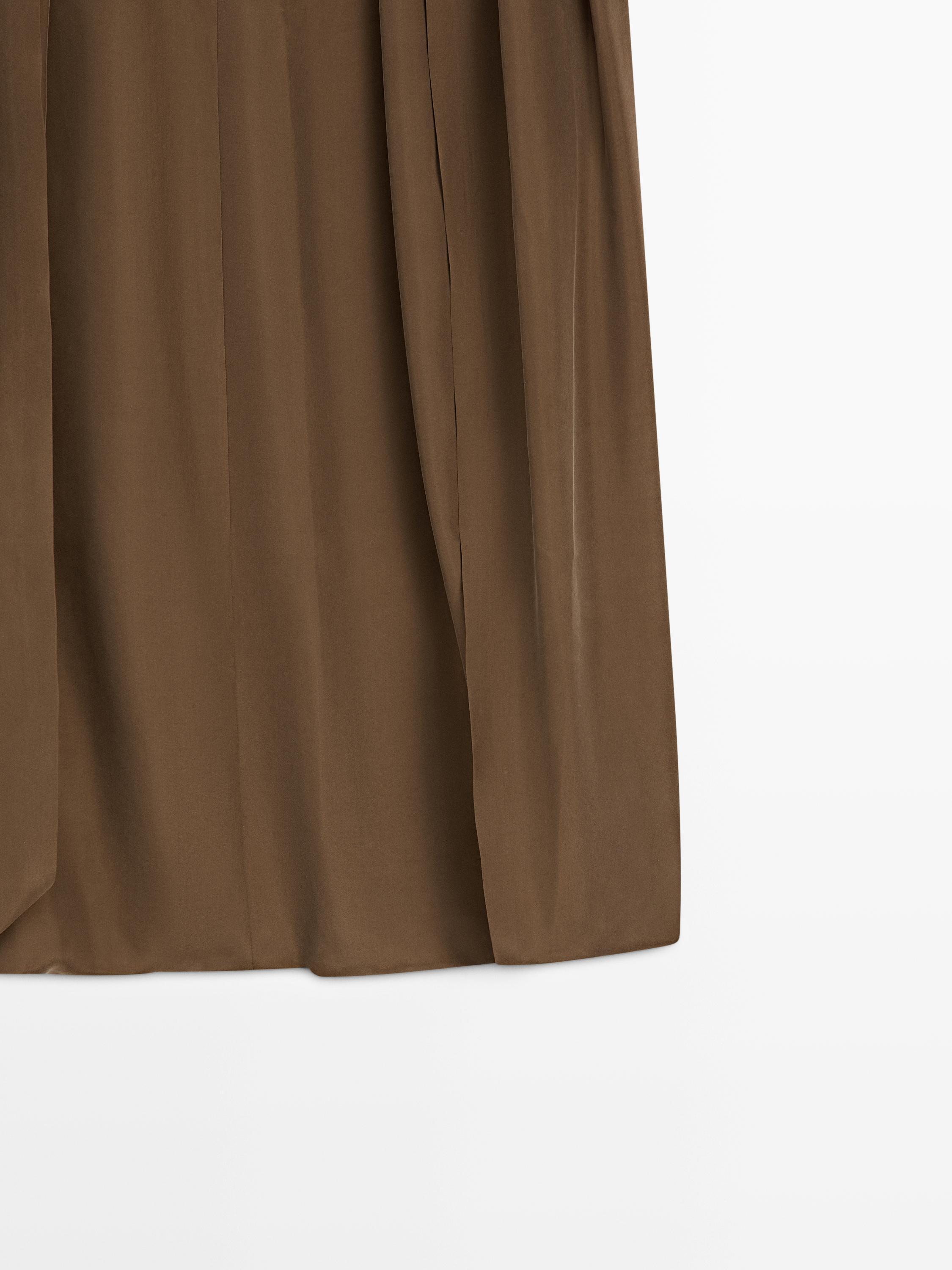 100% silk midi skirt with gathered details - STUDIO — Caramel