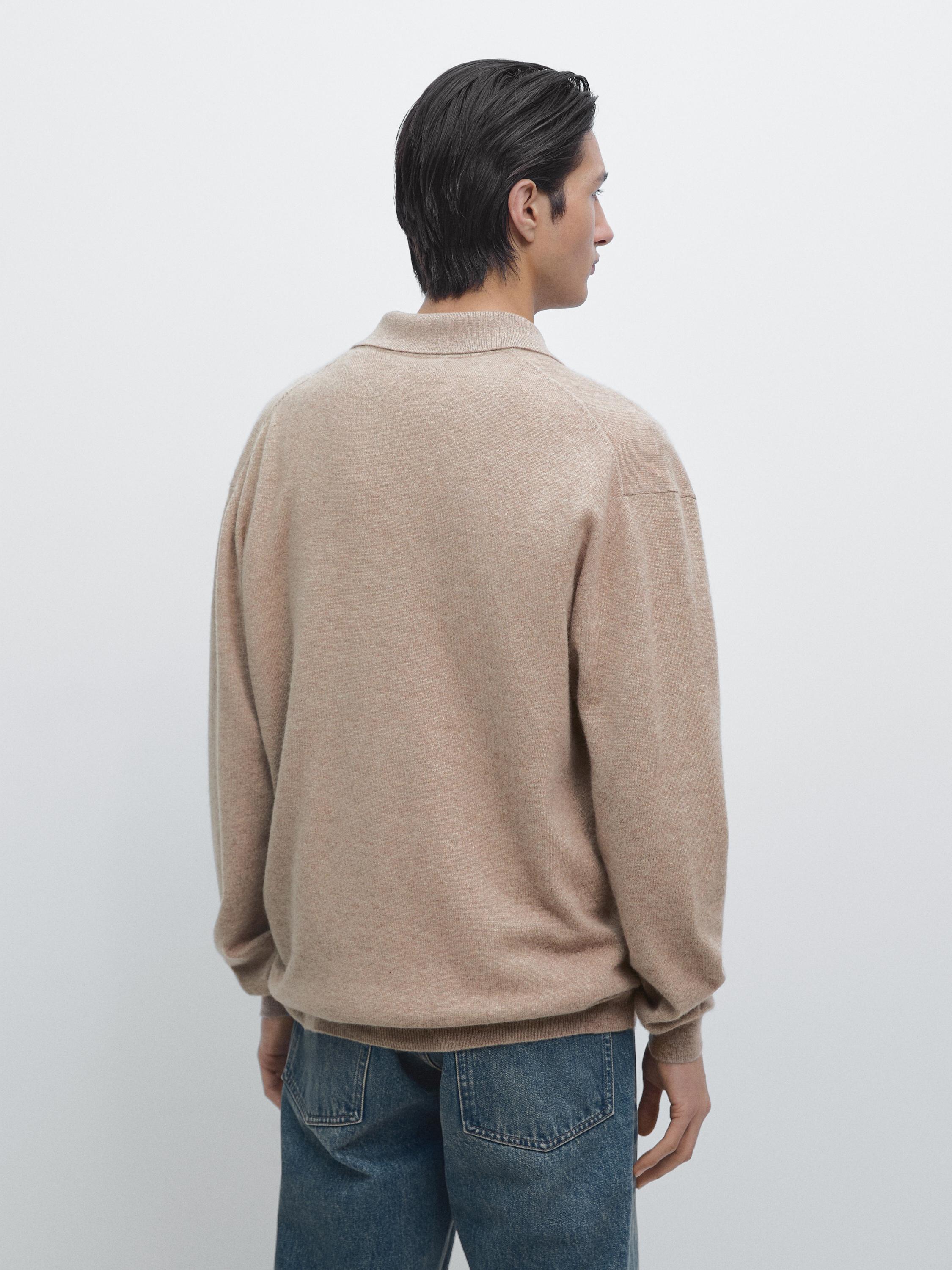100% cashmere knit polo collar sweater — MINK