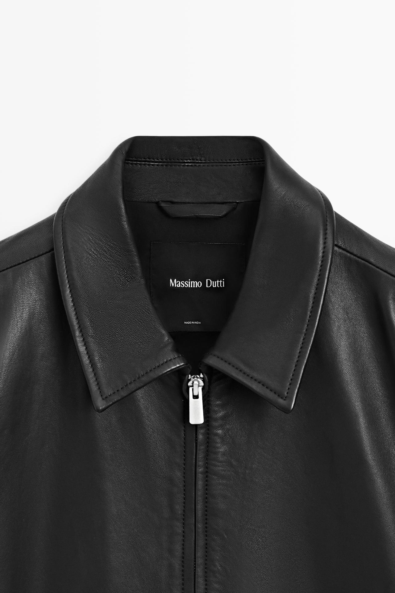 Jacket with nappa leather collar detail — BLACK