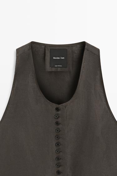 100% linen vest — BROWN MARL 9