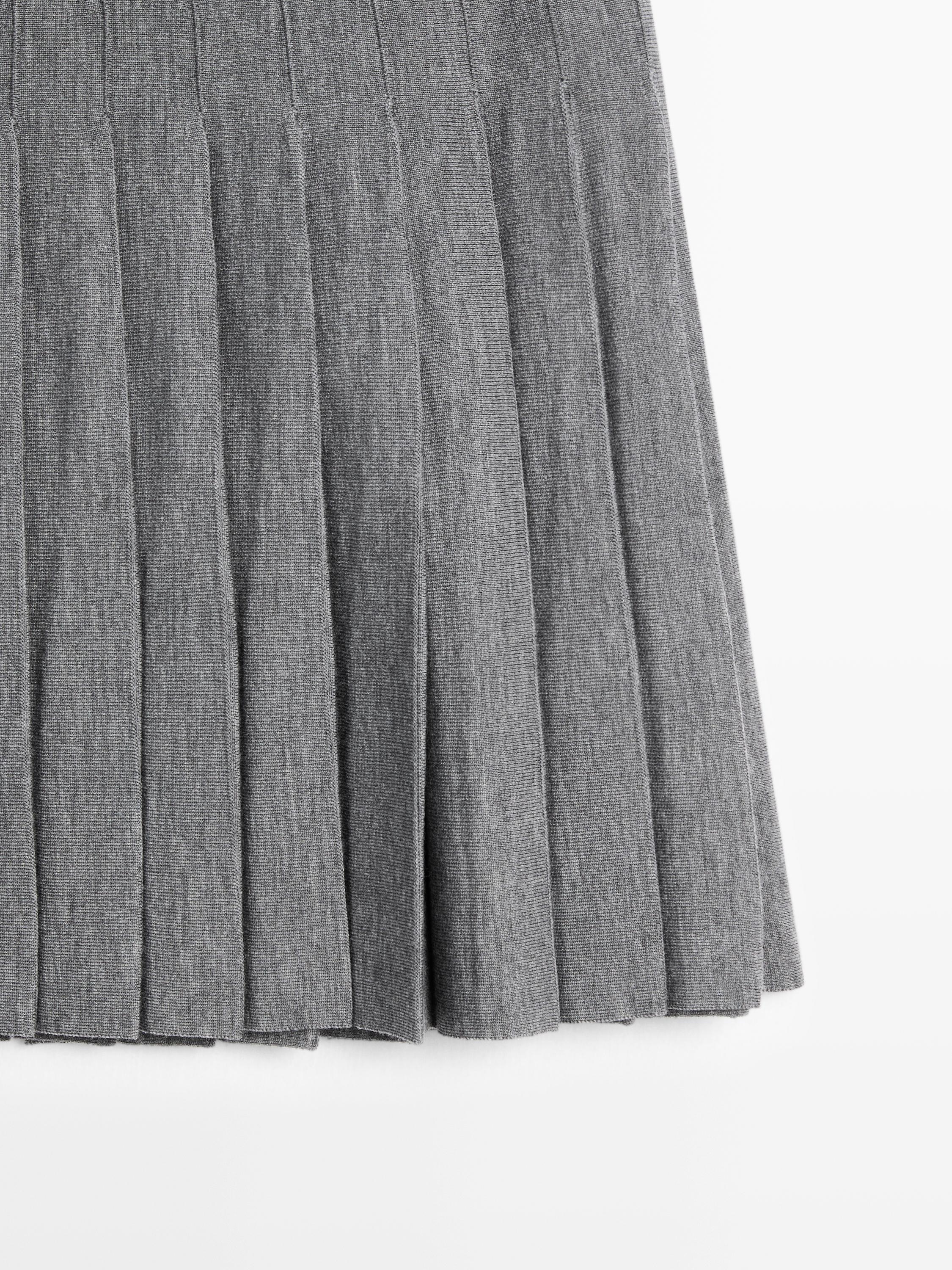Pleated wool blend midi skirt